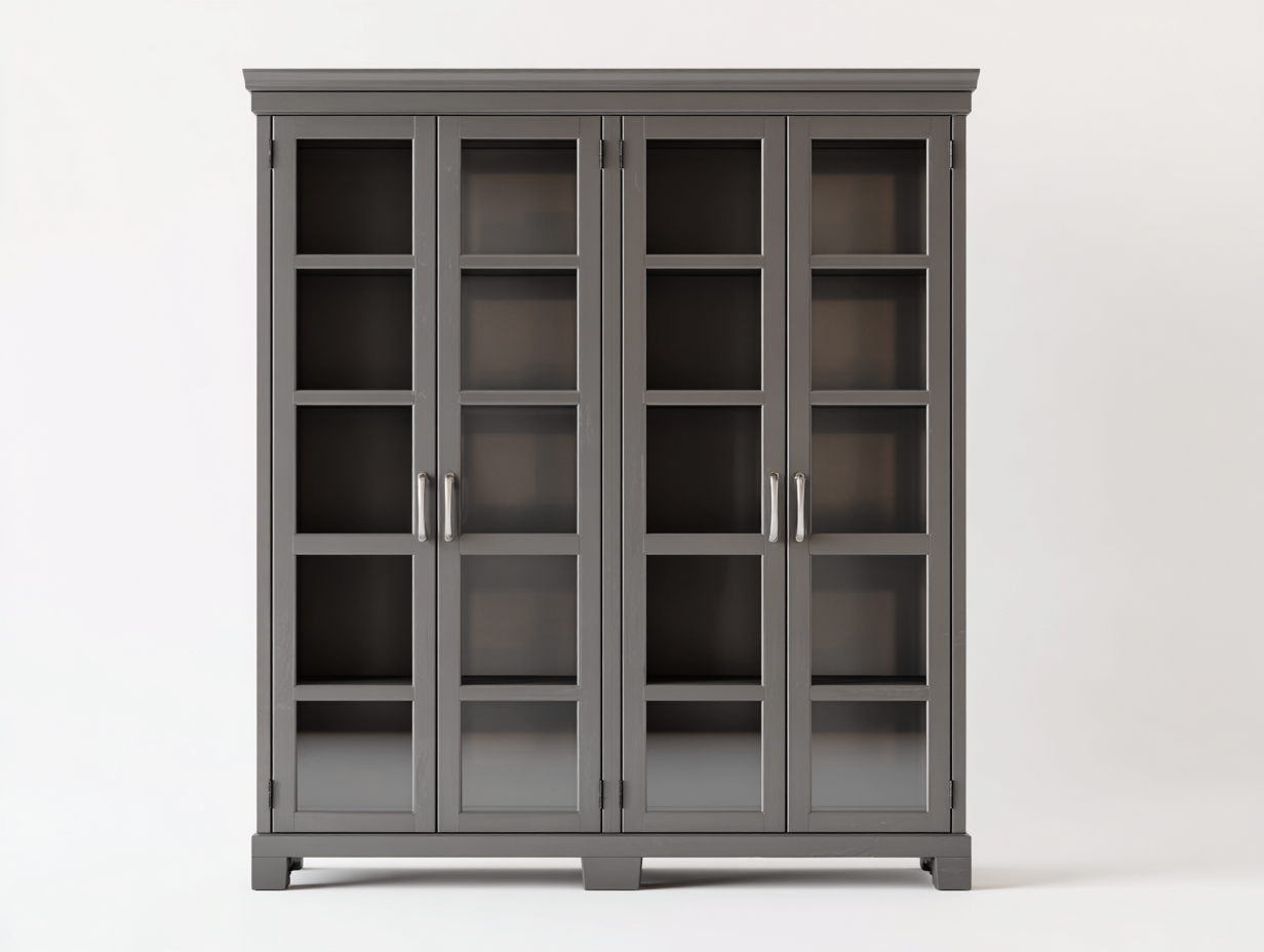 Estanterías con puertas 120x40x180 cm - madera MDF color gris con vidrio - 4 puertas diseño moderno para salón-Sofamyloft