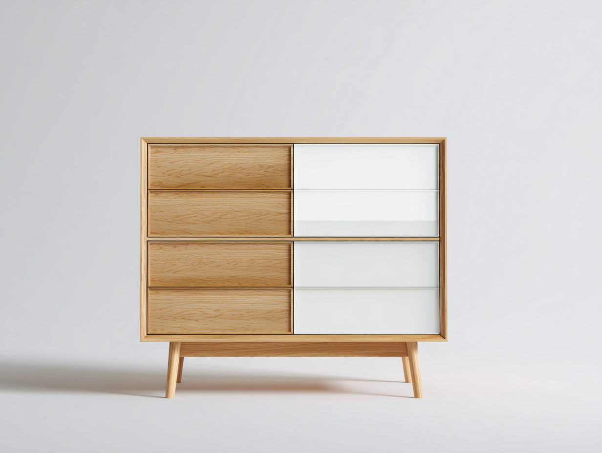 Cómodas madera 110x45x90 cm natural y blanco para dormitorio - diseño moderno-Sofamyloft