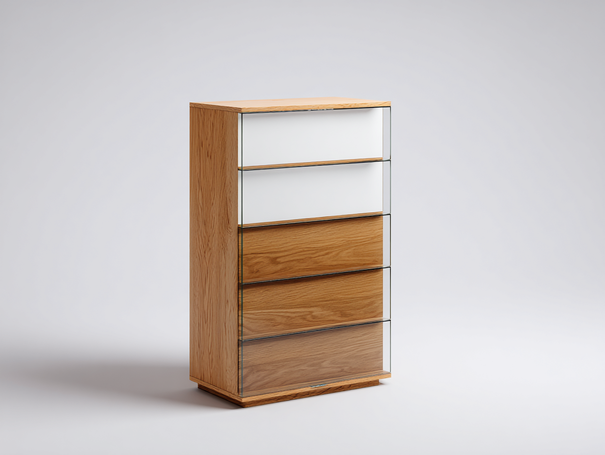 Cómodas de madera 60x40x110 cm - con 5 cajones - color blanco y marrón - estilo moderno-Sofamyloft