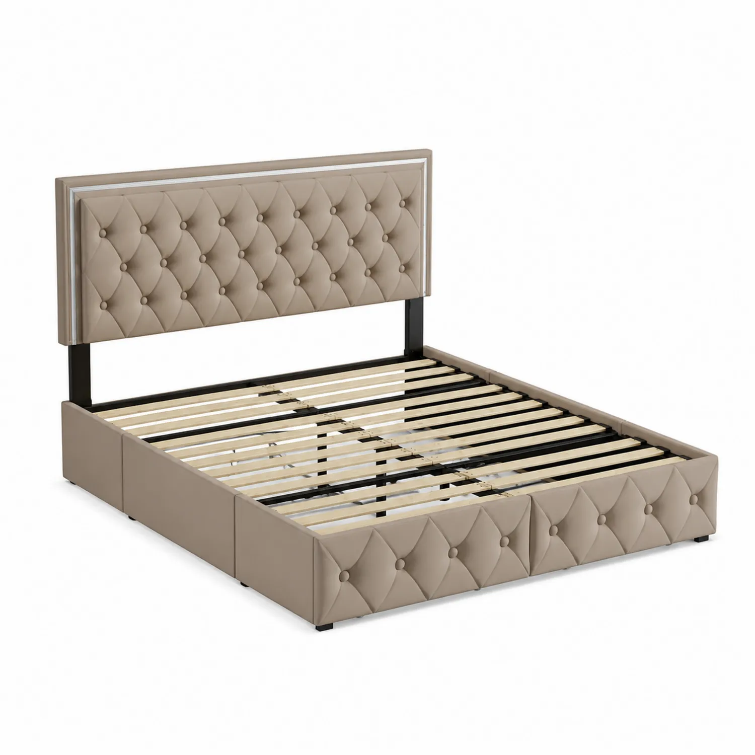 Lit double en métal et similicuir beige 200x160 cm