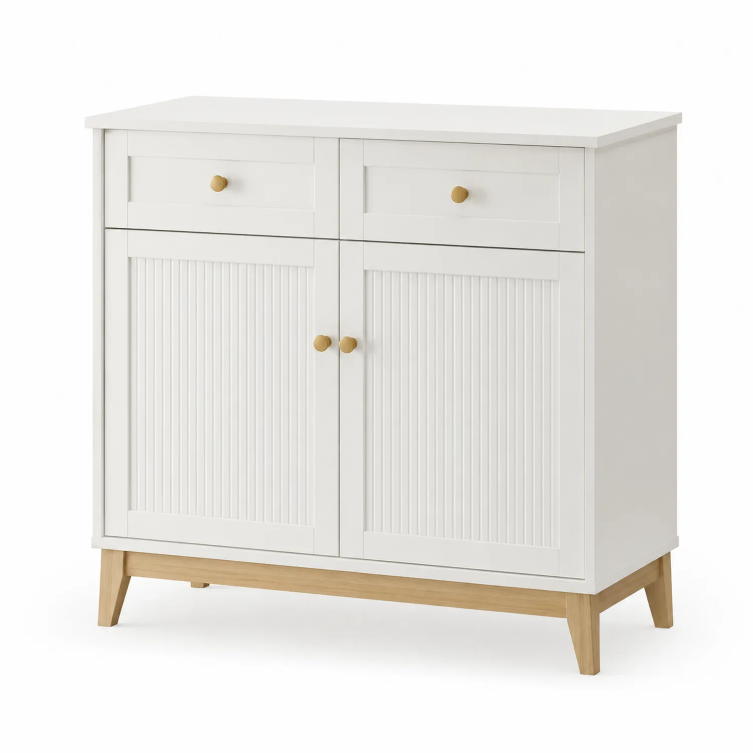Buffet en bois blanc avec portes nervurées