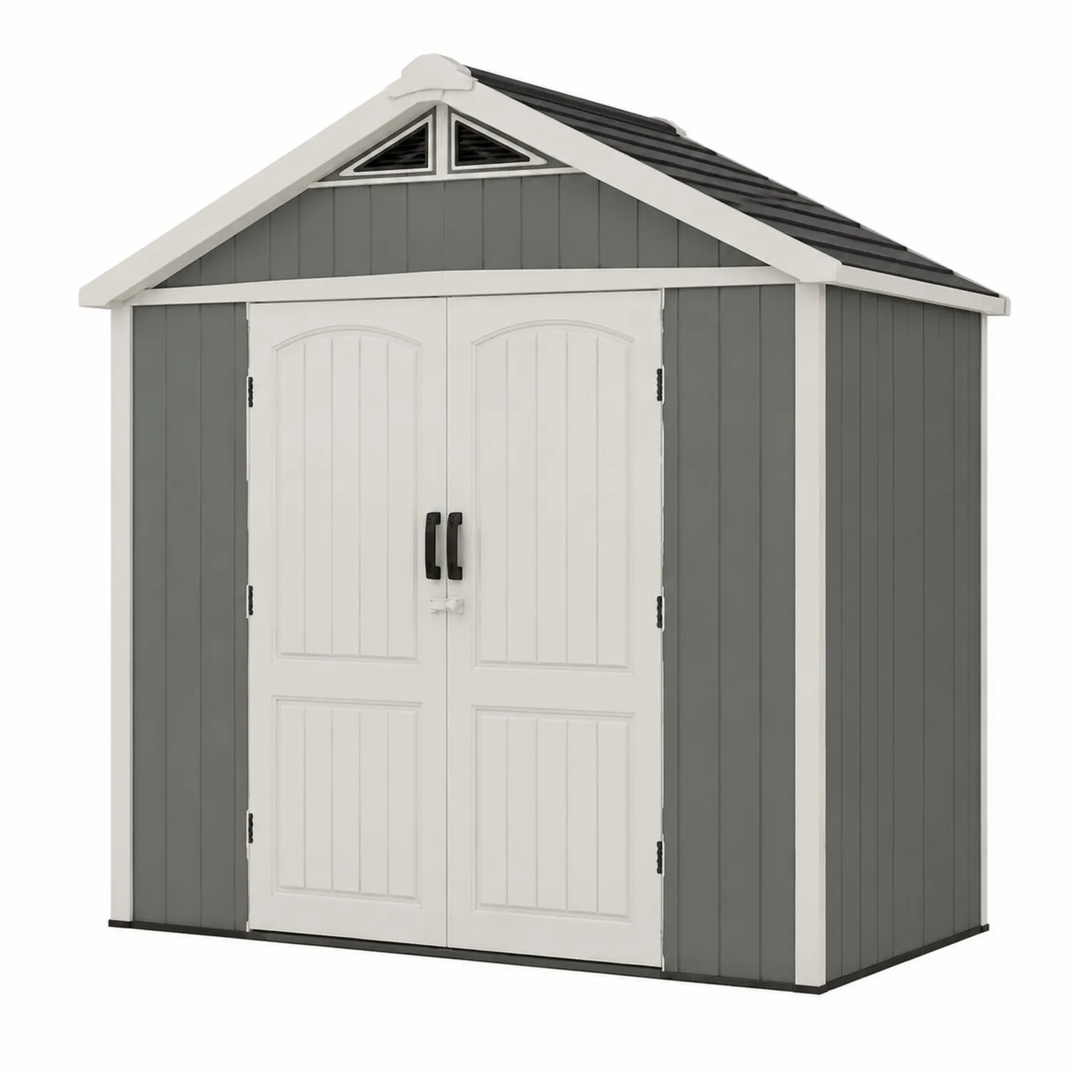 Abri de jardin en plastique gris et blanc avec toit en résine, 200 x 130 x 210 cm