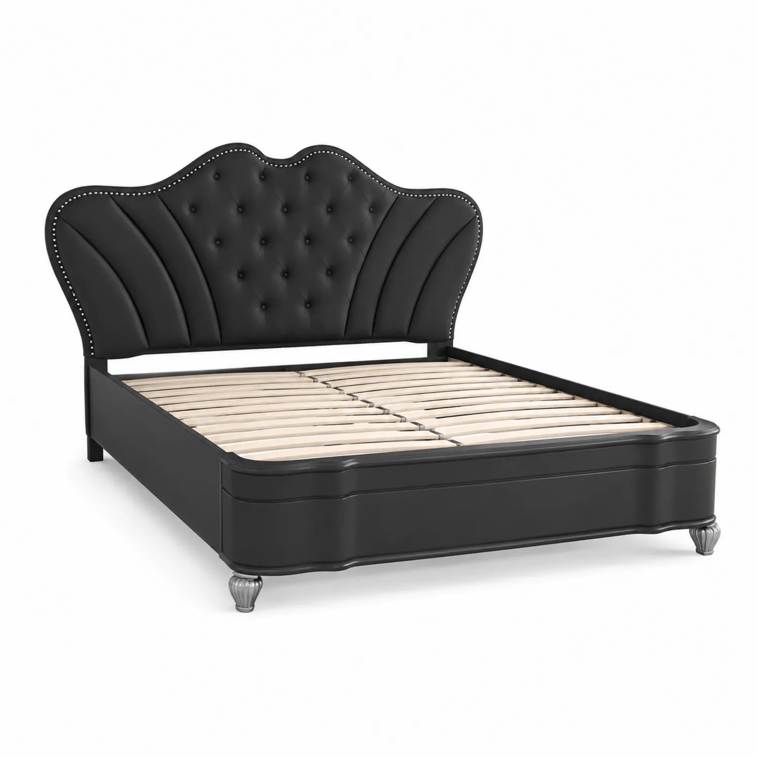 Lit en cuir synthétique avec tête de lit capitonnée et pieds métalliques 200x160 cm