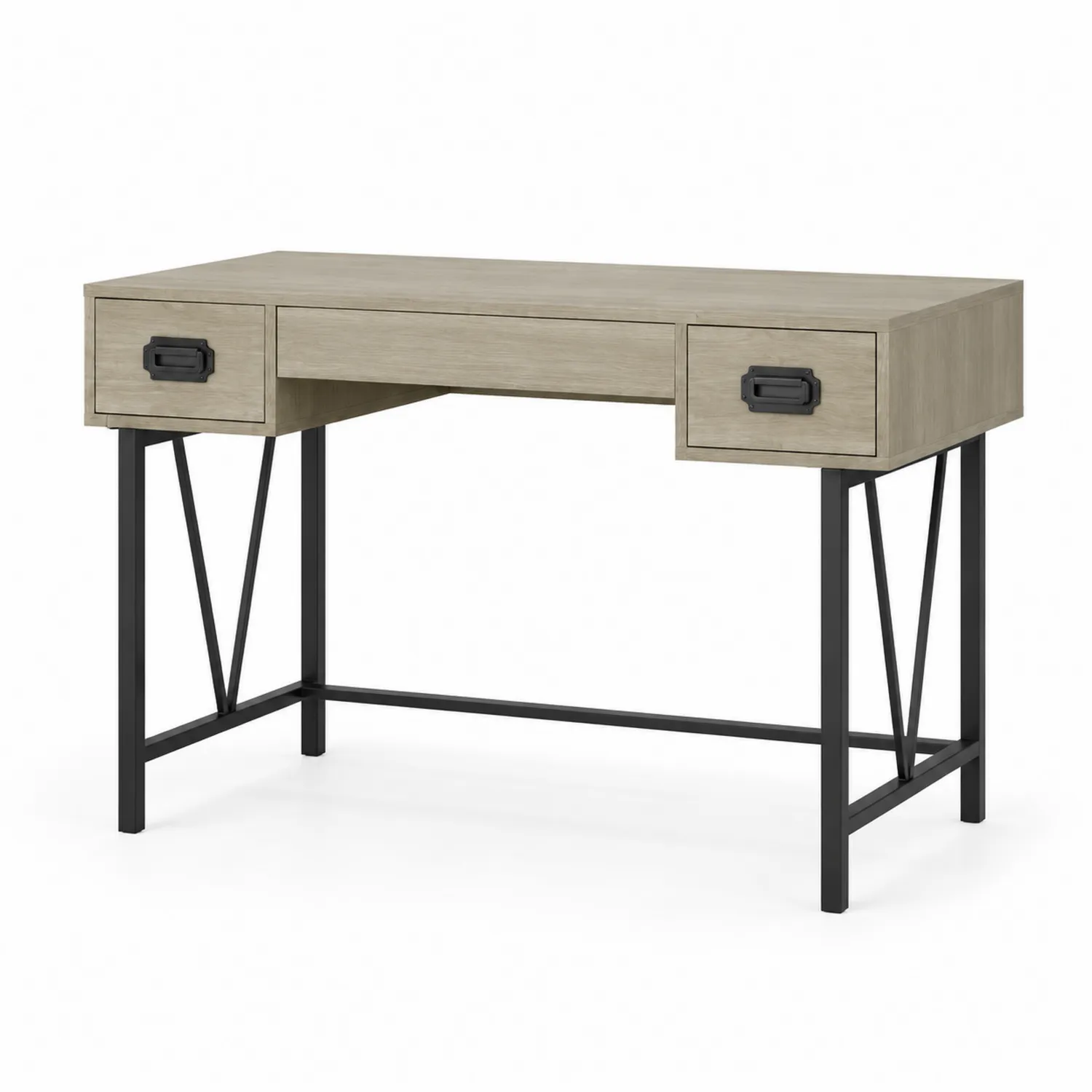 Bureau en Bois Brun clair avec pieds en Métal Noir 120 cm x 60 cm x 75 cm