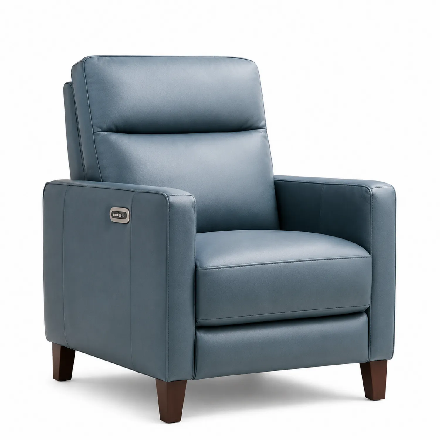 Fauteuil inclinable en cuir synthétique bleu avec pieds en bois