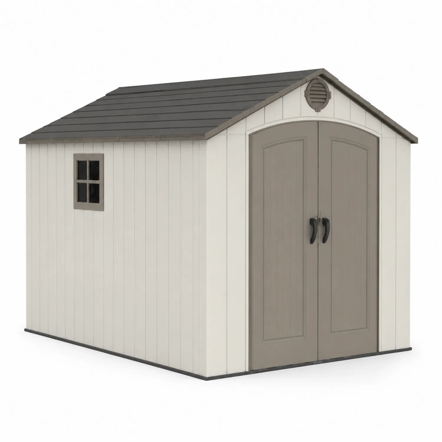 Abri de jardin en plastique avec toit en pente et double porte Beige et Gris