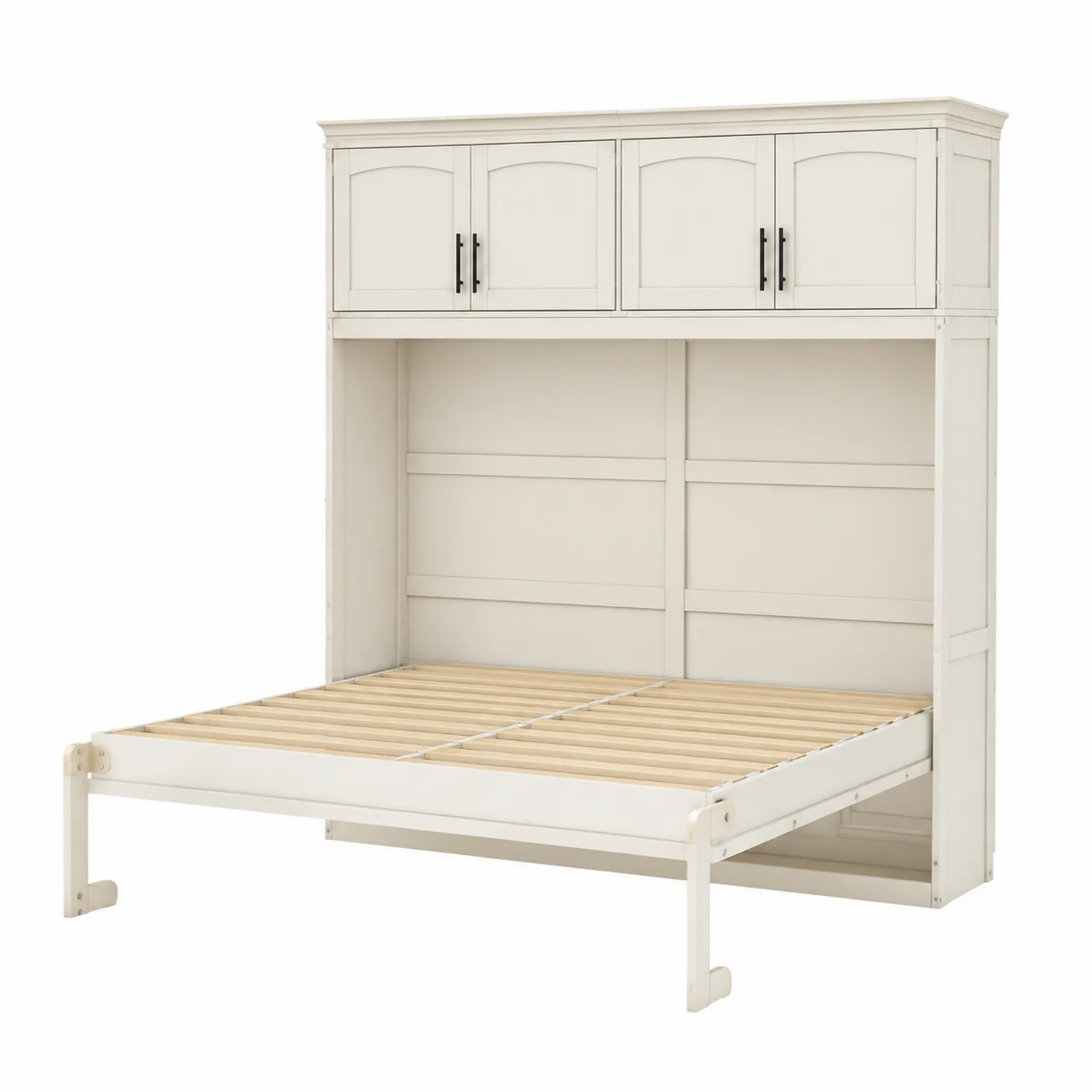 Lit escamotable en bois avec rangement intégré Blanc 200x160 cm