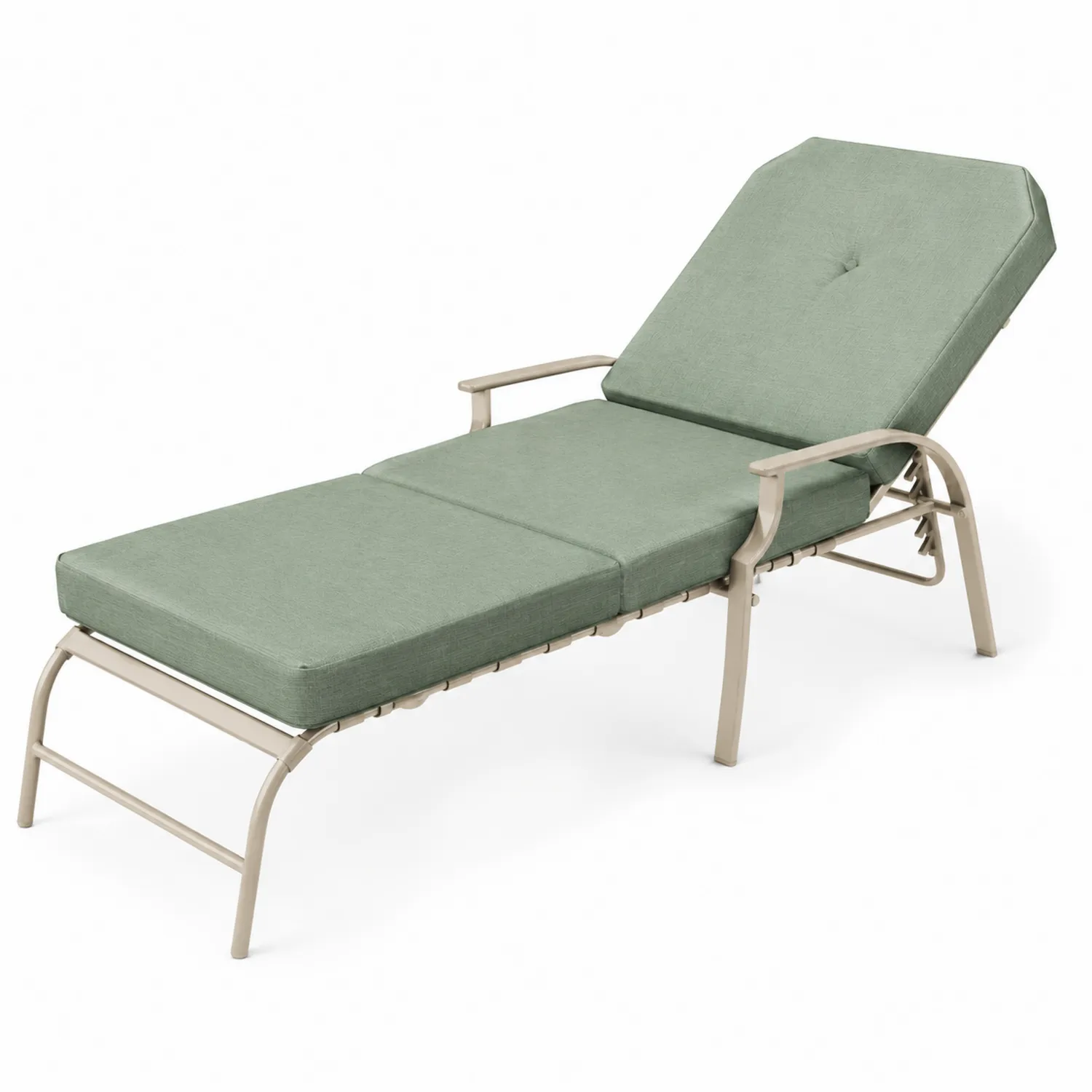 Chaise longue réglable en aluminium avec coussin en tissu vert