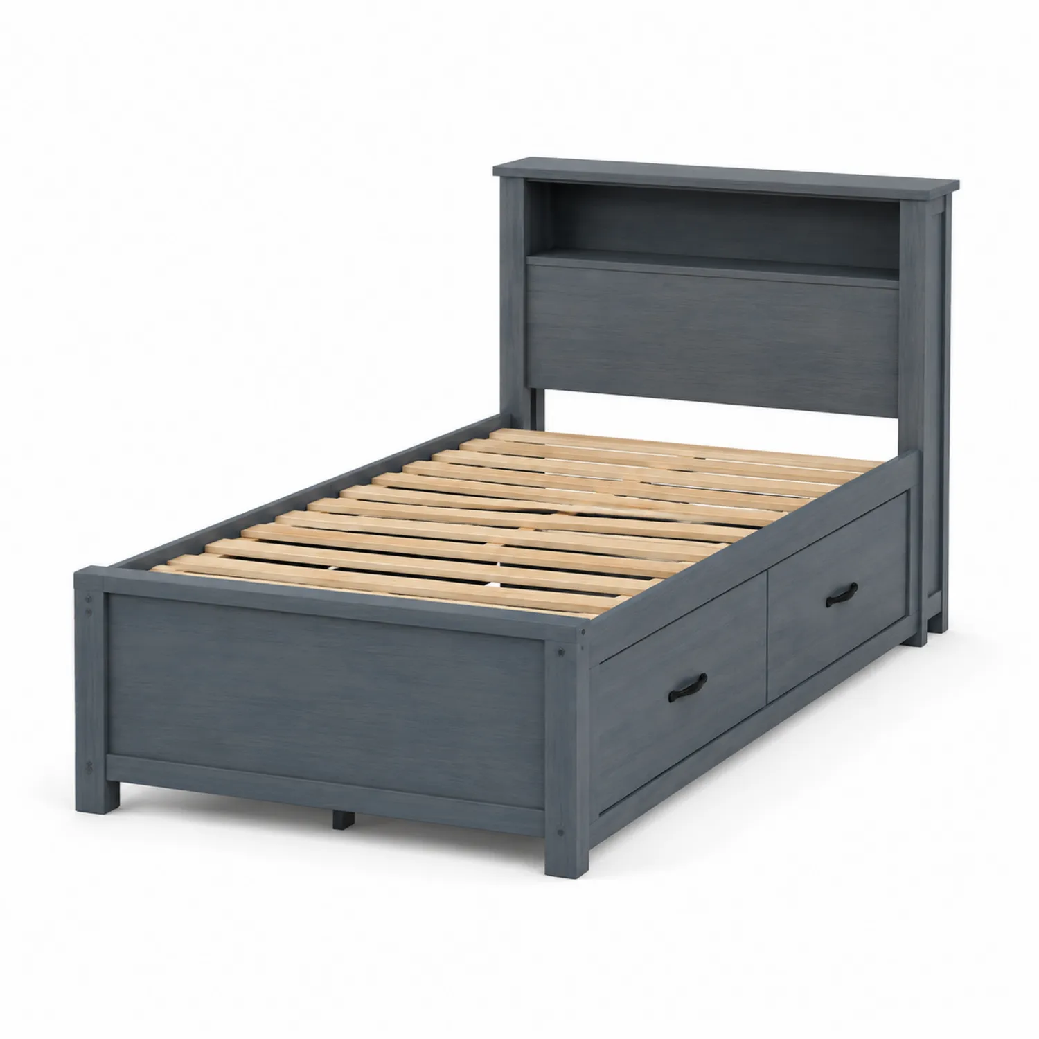 Lit simple en bois avec rangement Gris 200x90 cm