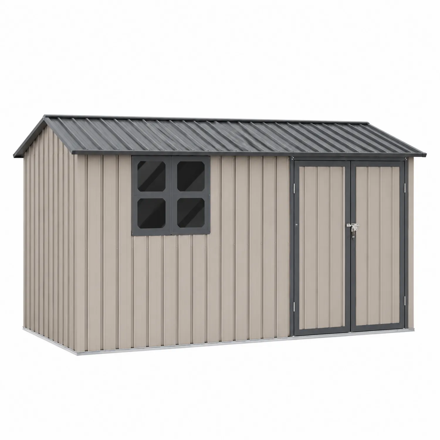 Abri de jardin en métal beige avec porte double et fenêtre 340x330x210 cm