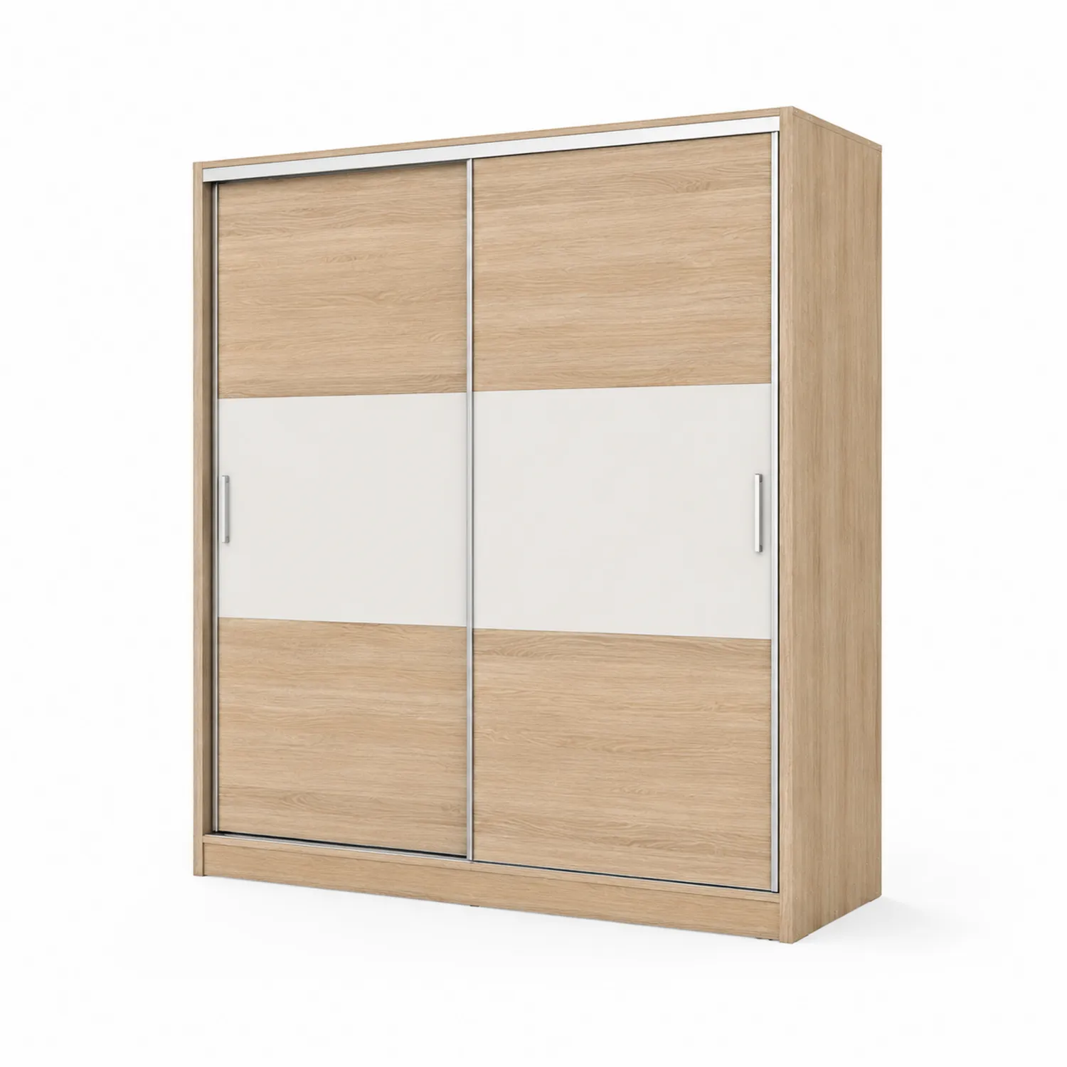 Armoire coulissante en bois et blanc, panneaux de particules 200x215x60 cm