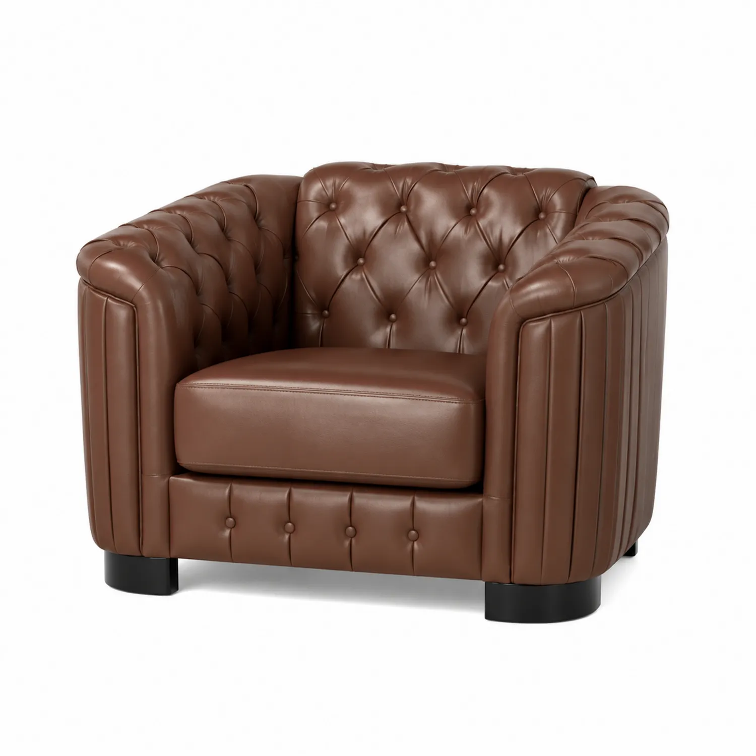 Fauteuil en Cuir Marron avec Boutons Chesterfield