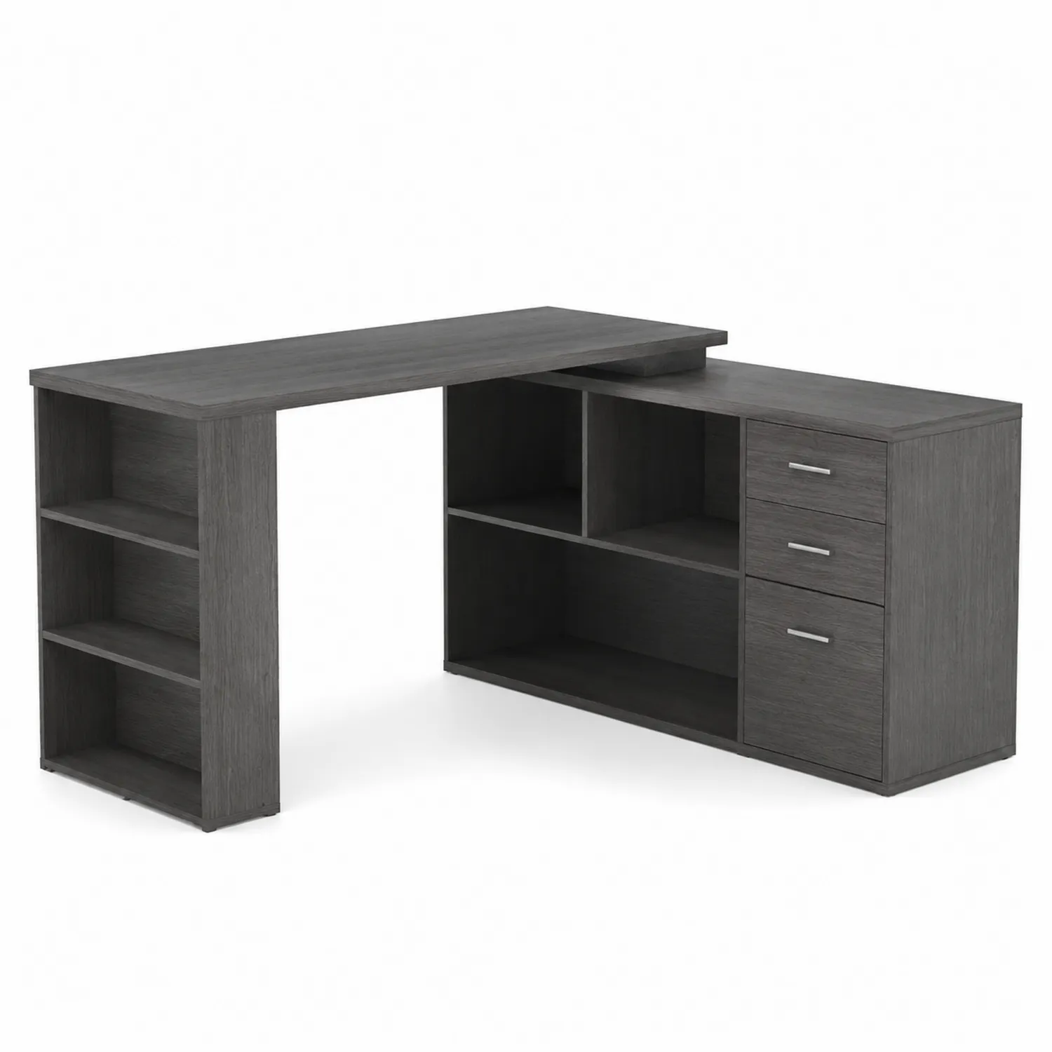 Bureau d'angle en bois avec étagères et tiroirs Gris 145x100x75 cm
