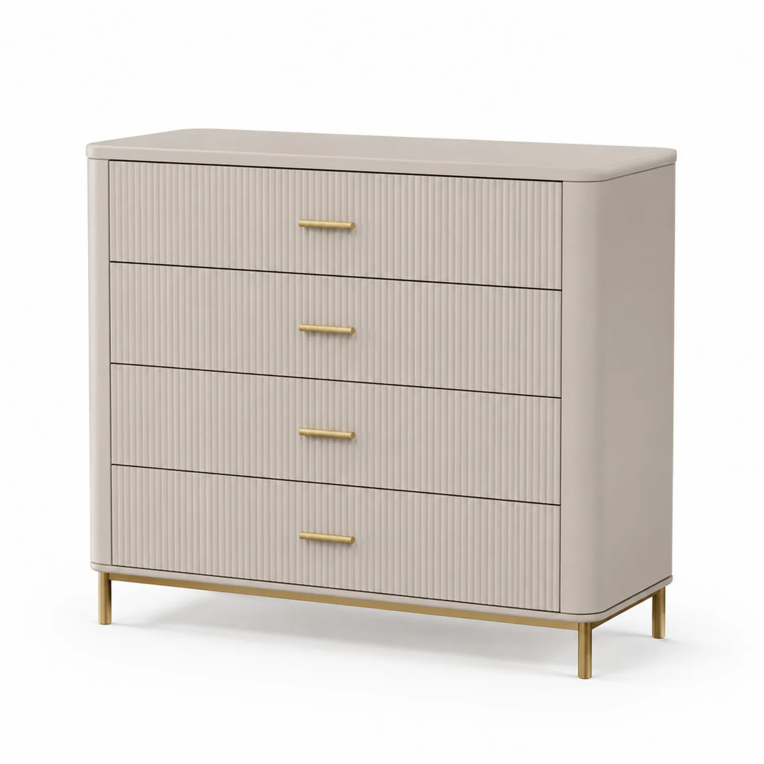 Commode en bois à 4 tiroirs avec poignées dorées