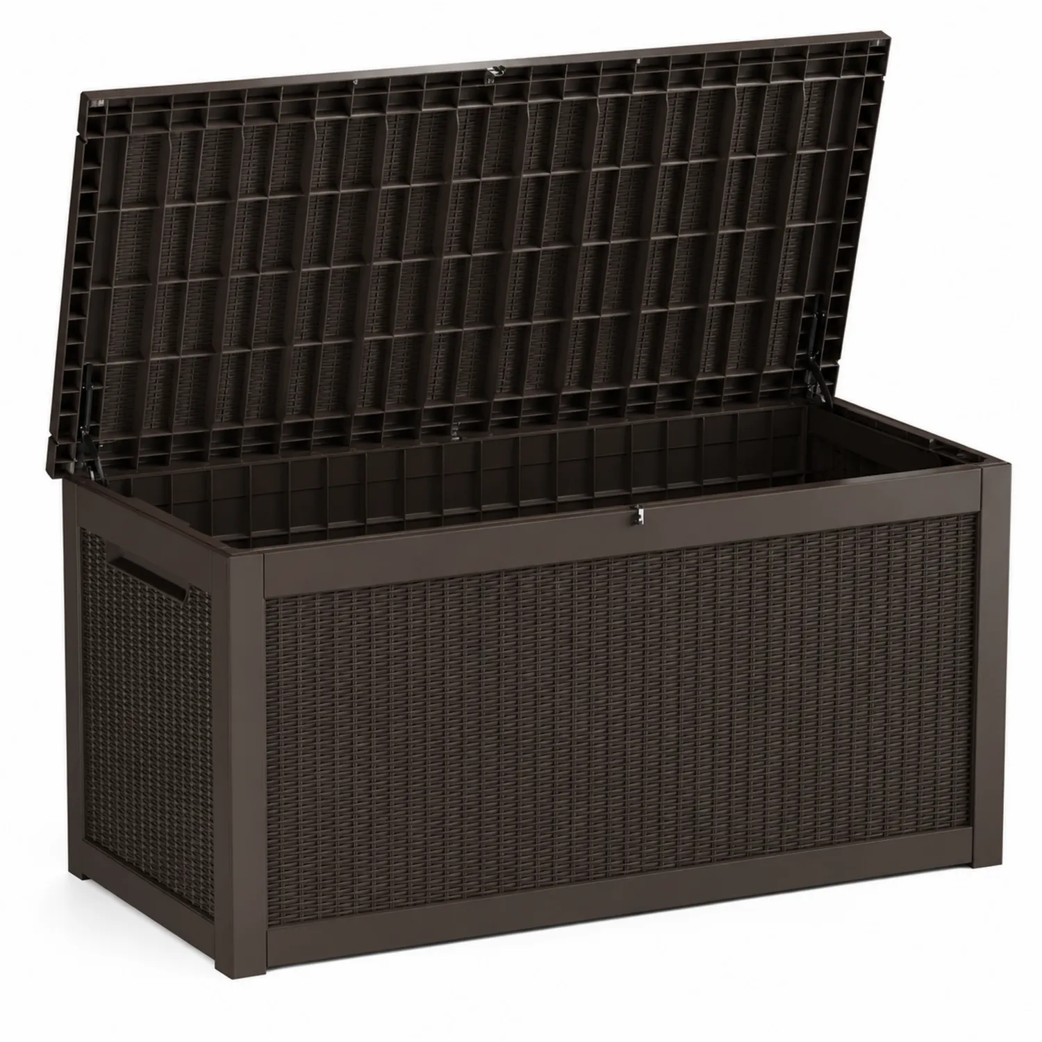 Coffre de rangement en plastique imitation rotin brun 460L