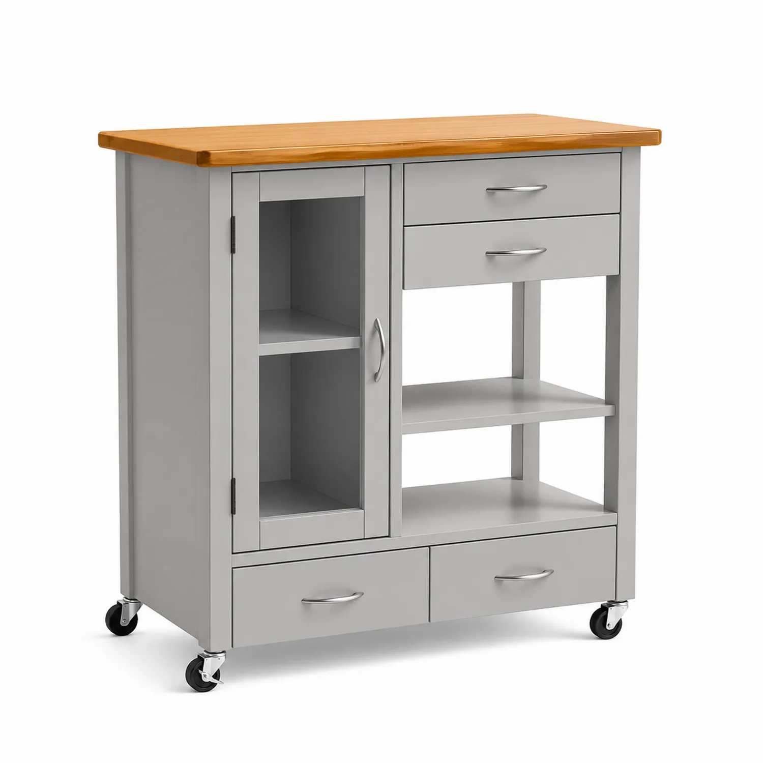Desserte de cuisine mobile en bois MDF Gris avec plateau en Chêne