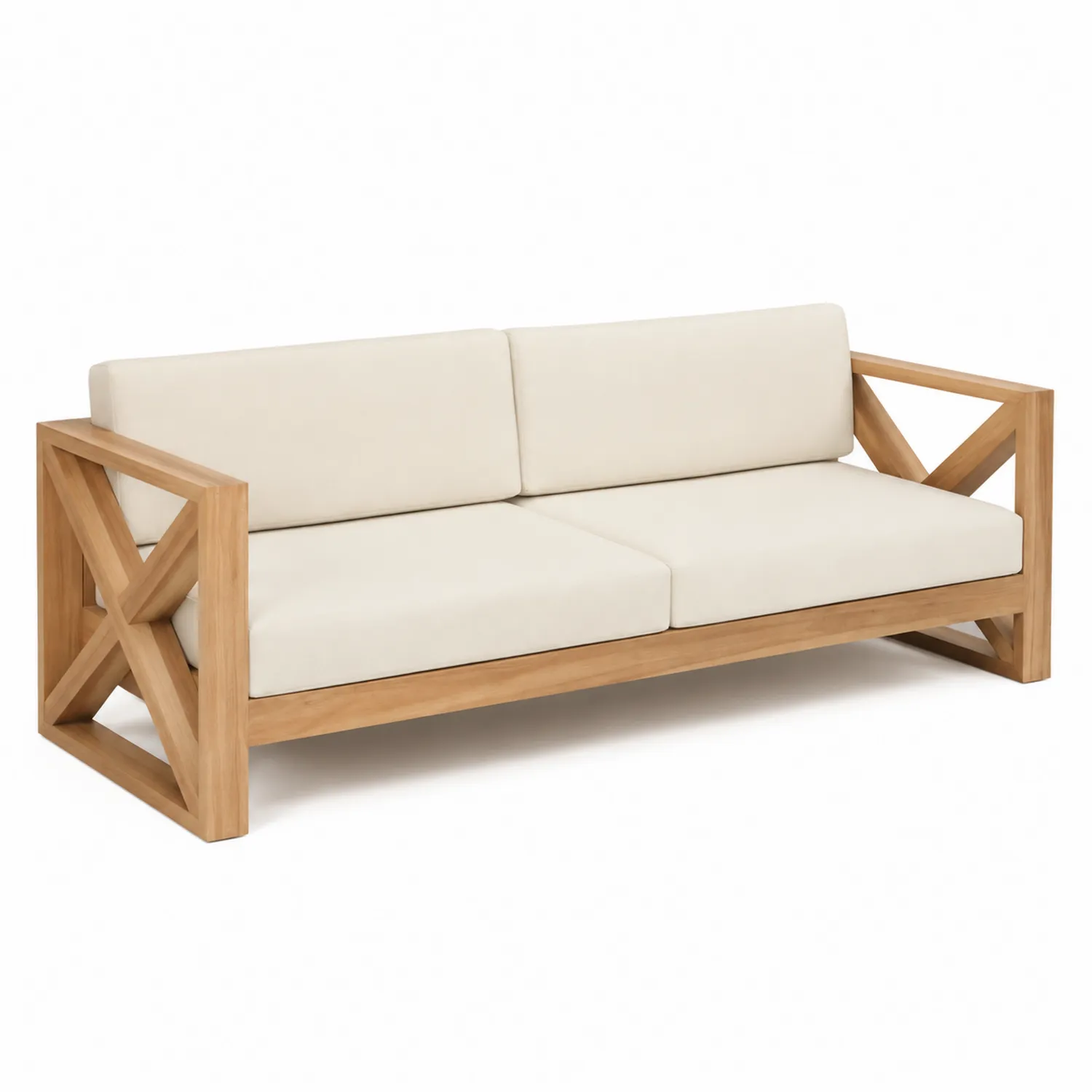 Canapé en bois de teck Crème 200cm