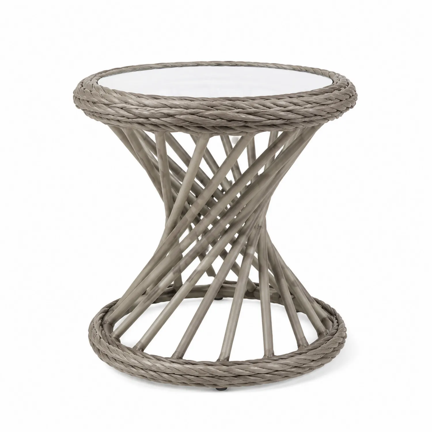 Table d'appoint ronde en osier et verre trempé