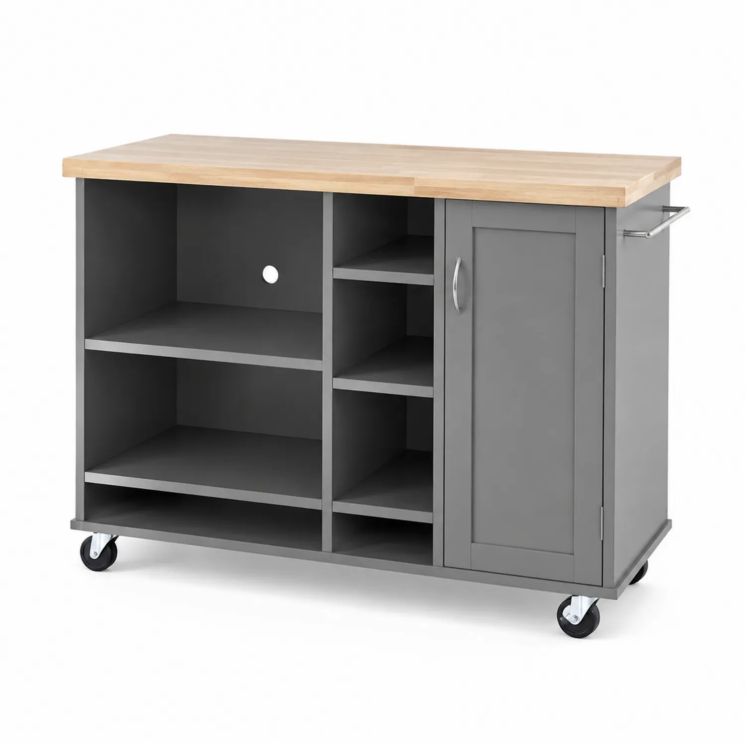 Desserte de cuisine en MDF gris avec plateau en bois