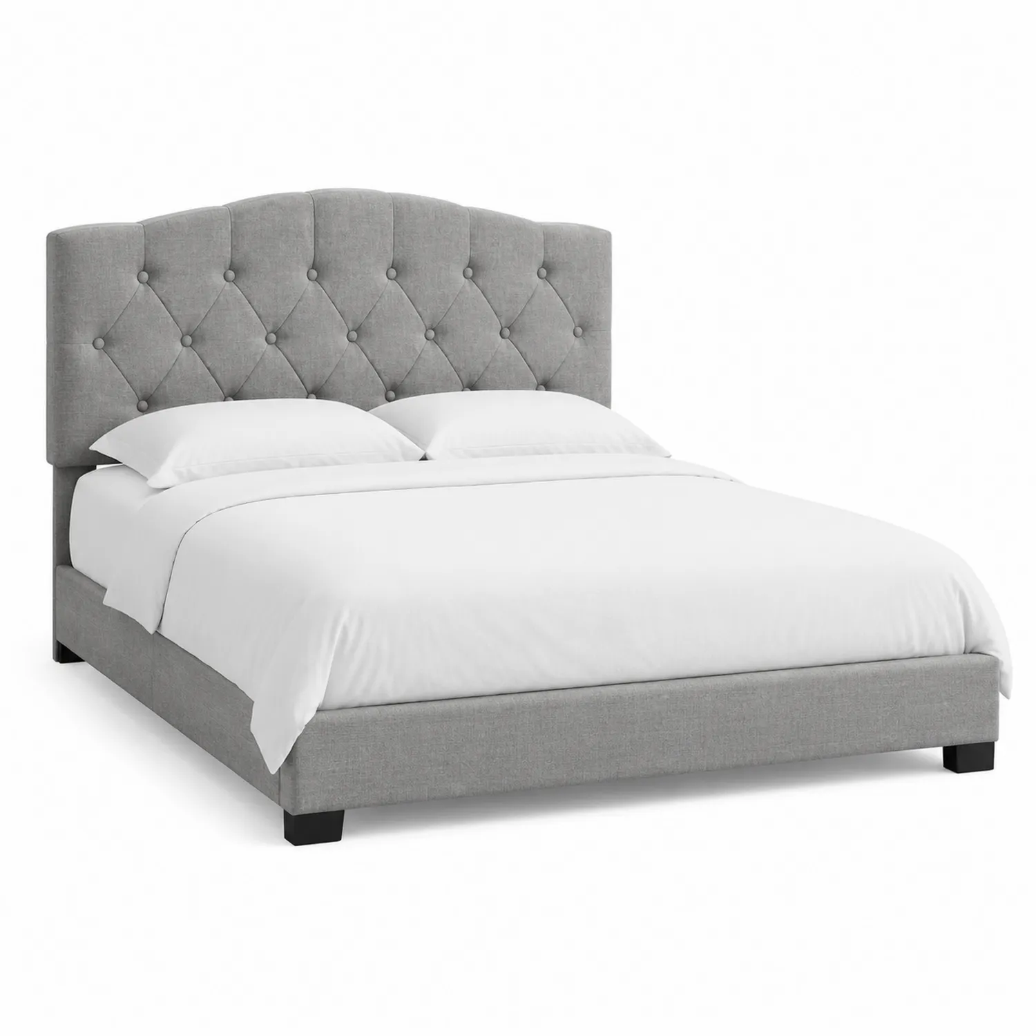 Lit double en tissu gris avec tête de lit capitonnée 200x160 cm