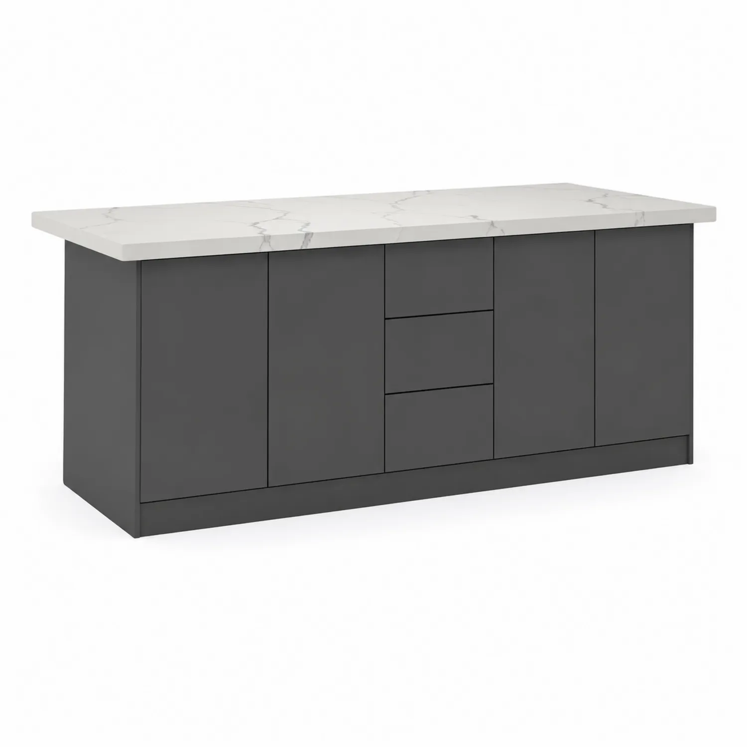 Îlot de cuisine en bois composite Gris Anthracite avec plan de travail en marbre blanc