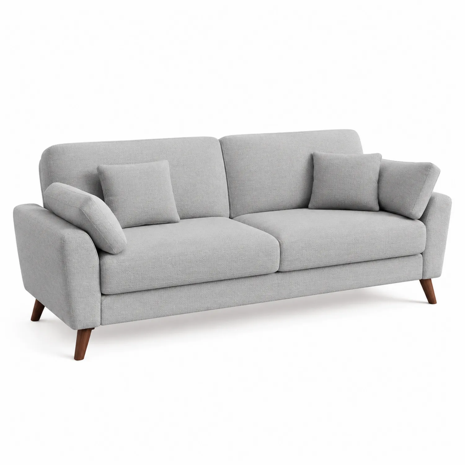 Canapé 3 places en tissu gris clair avec pieds en bois