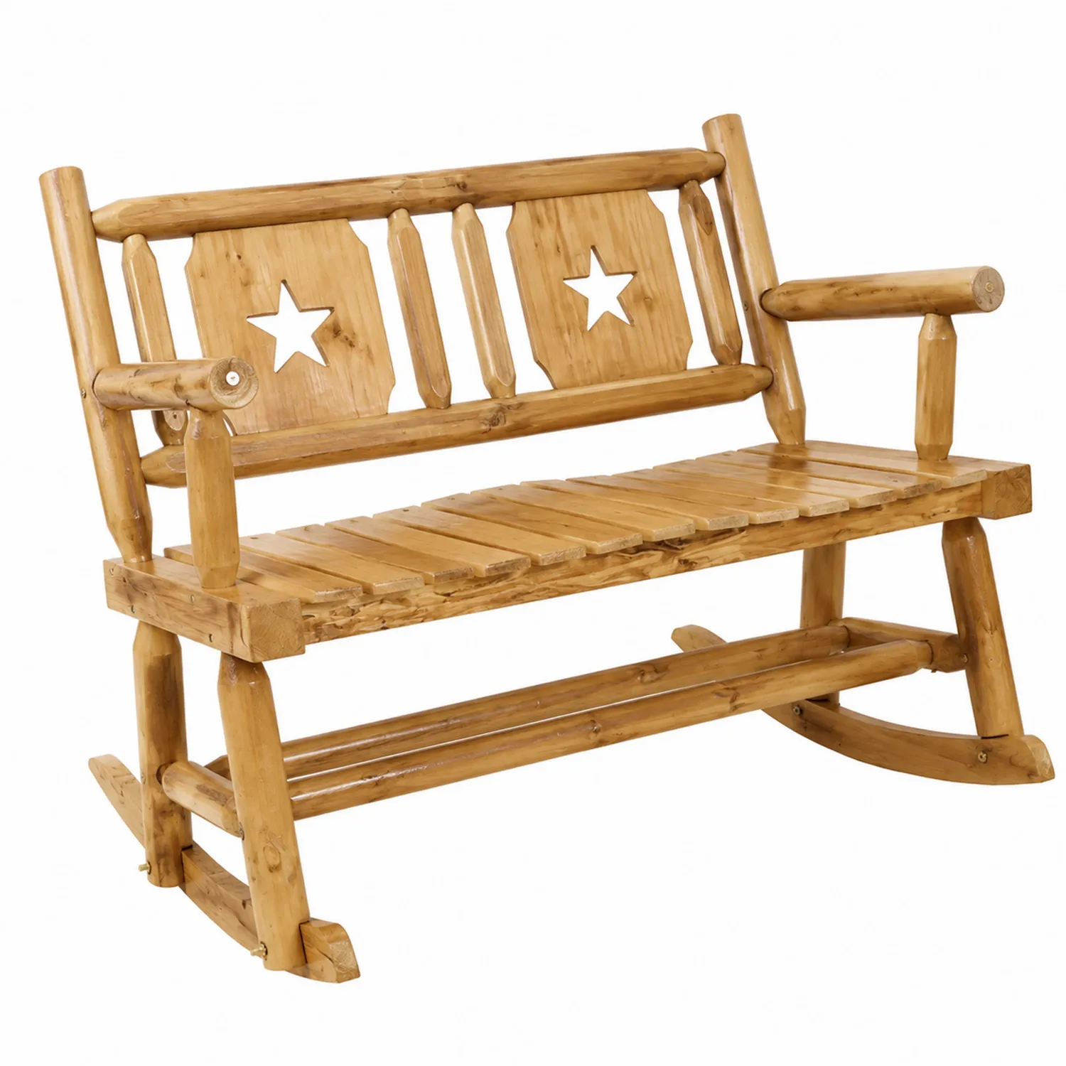 Banc en Bois de Pin avec Dossier Étoilé