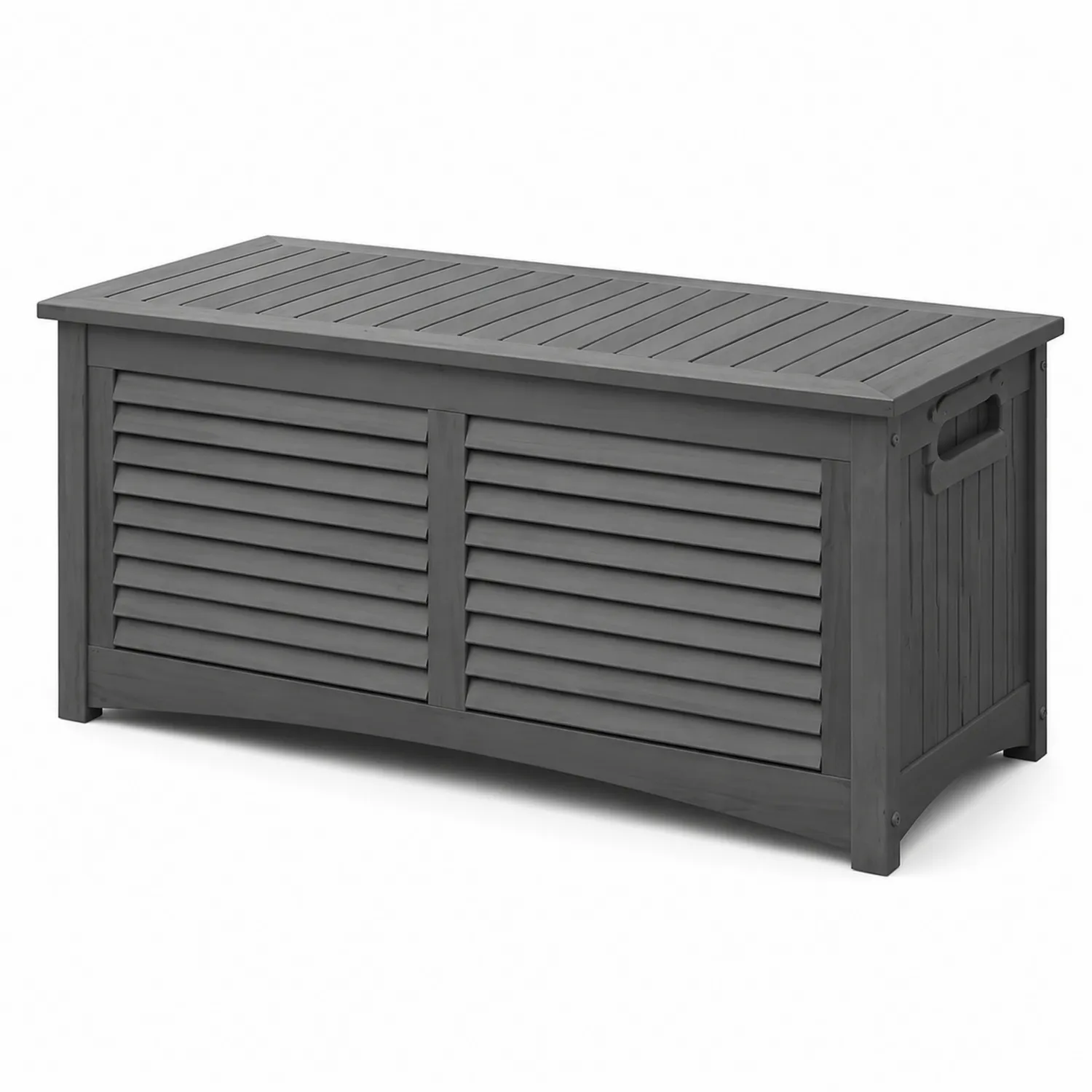 Coffre de rangement en bois gris avec poignées latérales