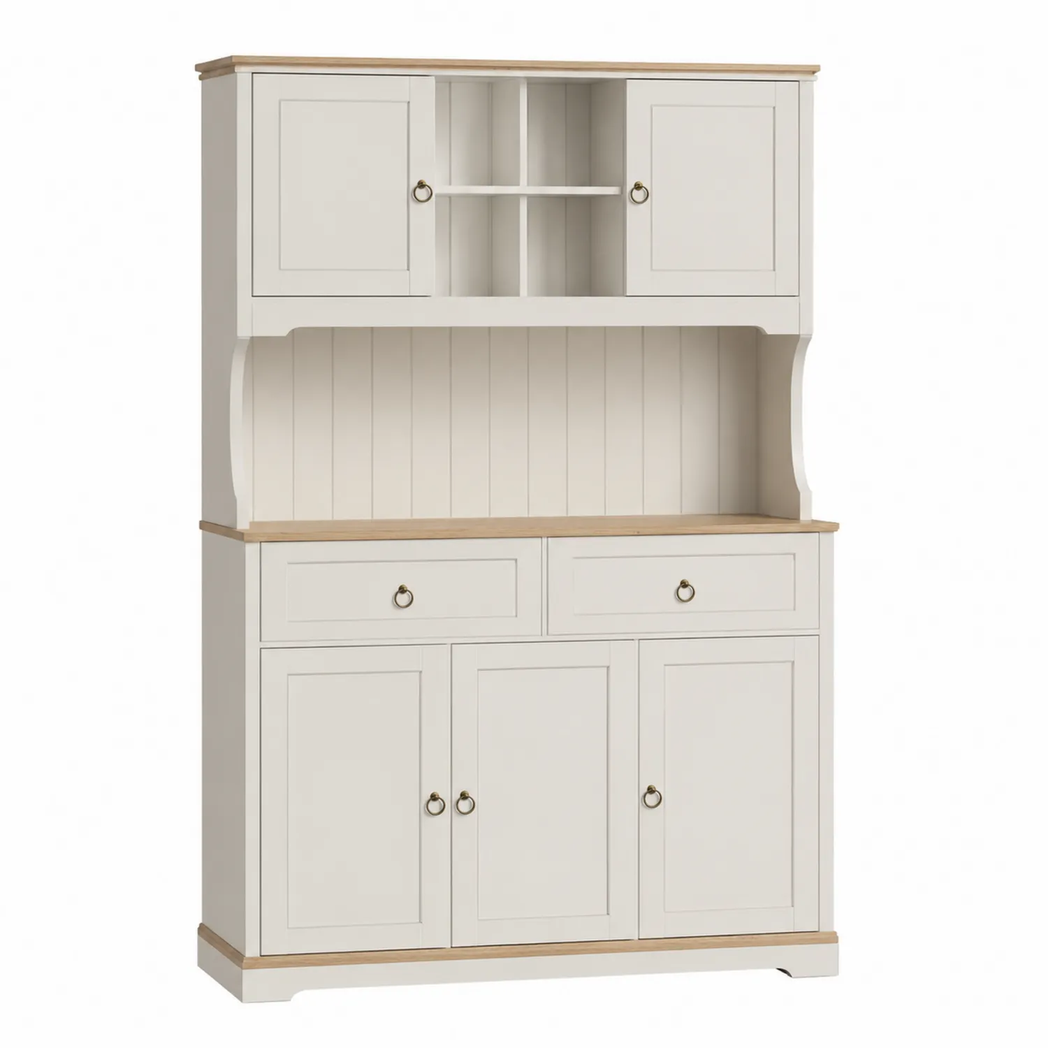 Buffet en bois avec étagères et placards en Blanc