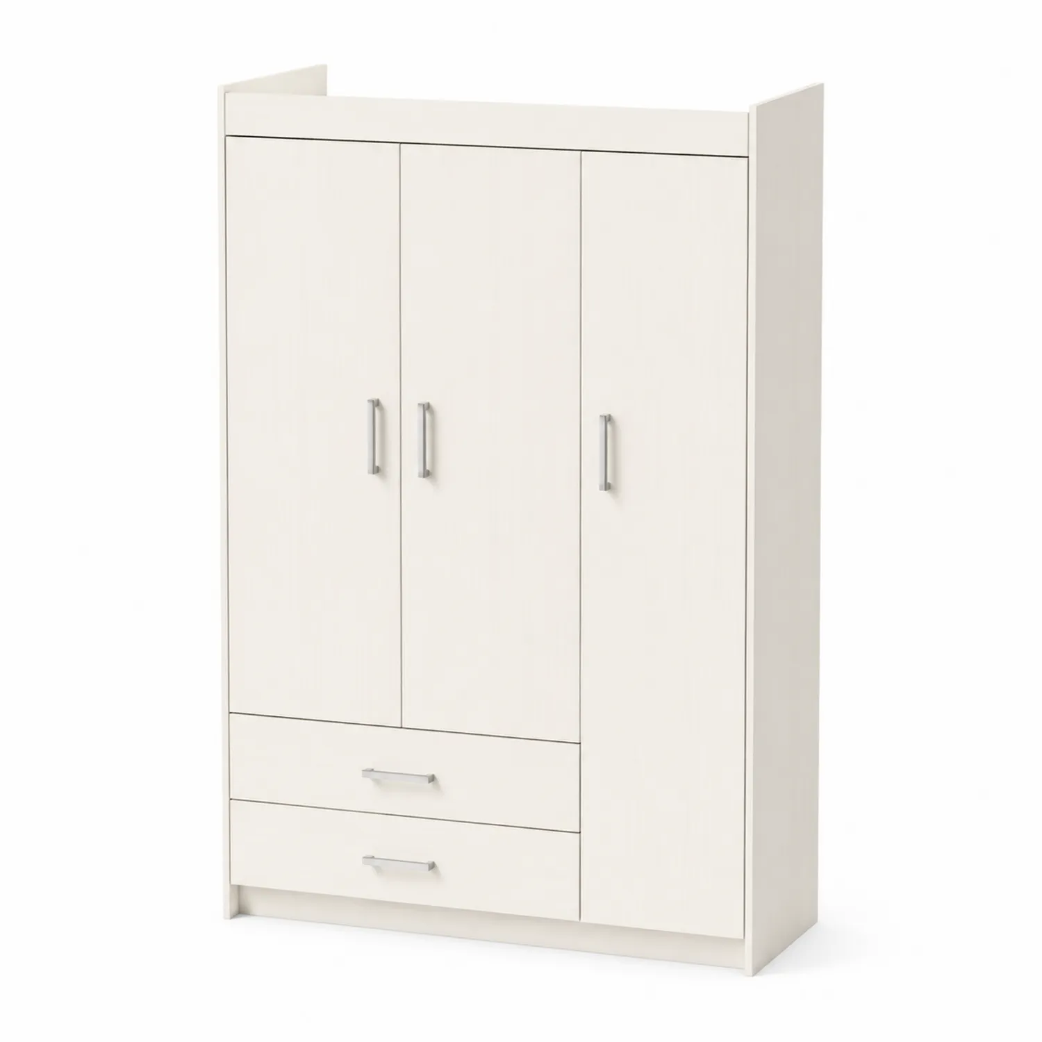 Armoire 3 portes 2 tiroirs Bois Blanc 180x120x50cm