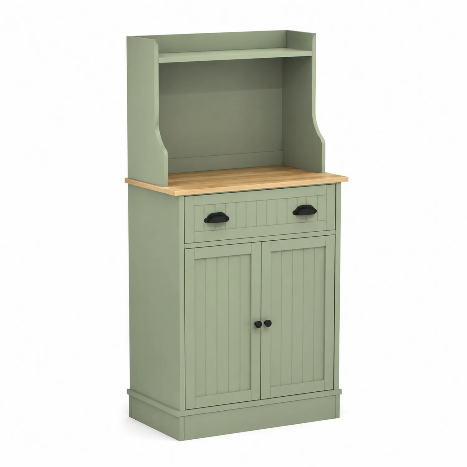 Armoire en bois et MDF avec étagère et tiroir, Vert sauge