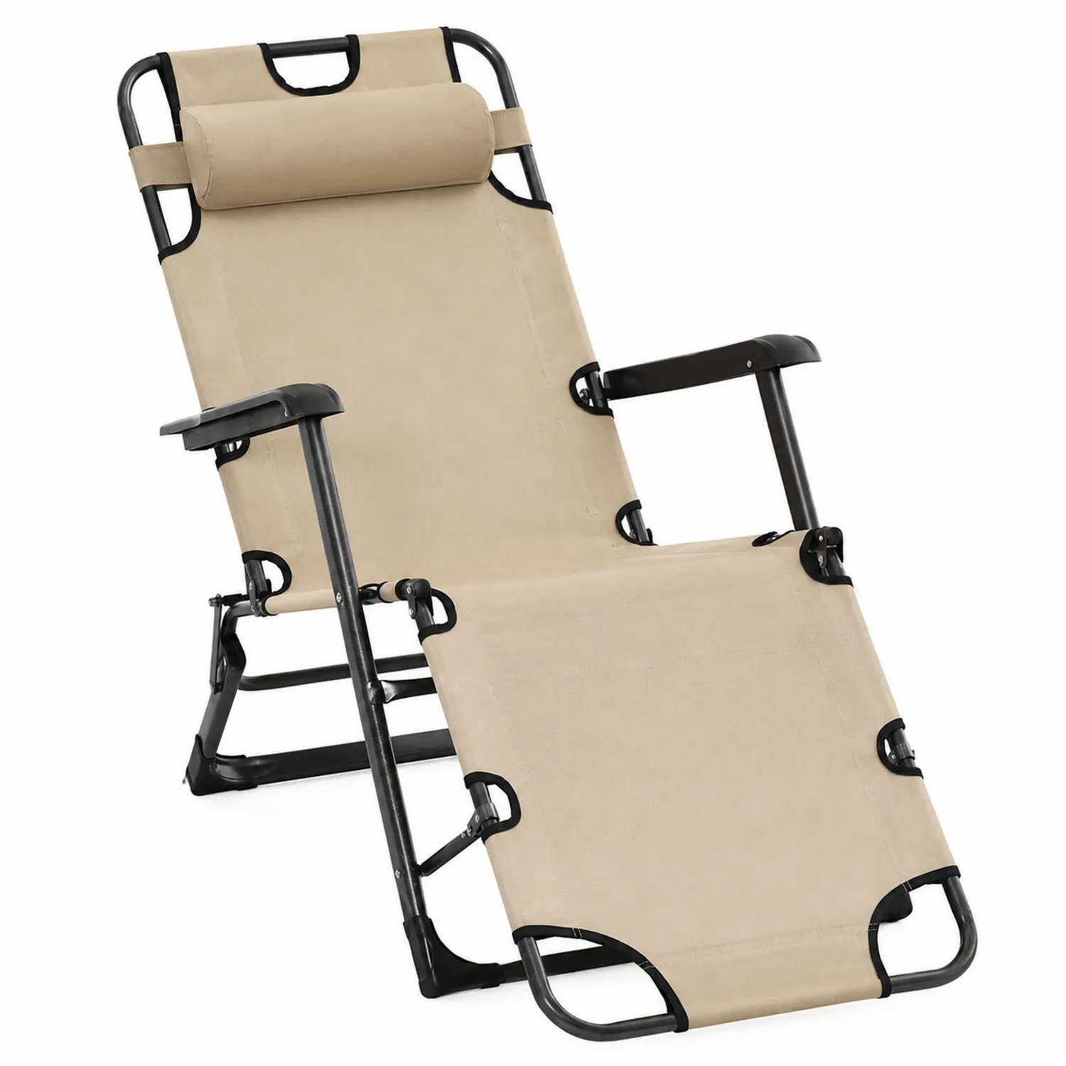 Chaise longue pliante en acier avec tissu polyester beige