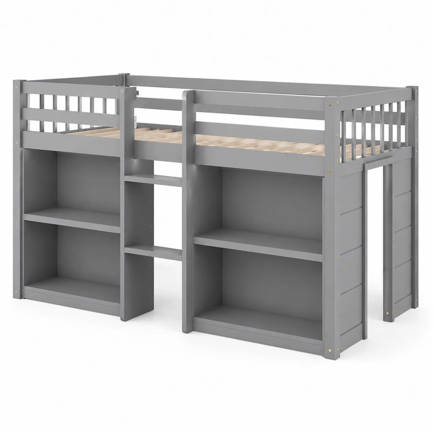 Lit mezzanine pour enfant avec étagères intégrées bois gris