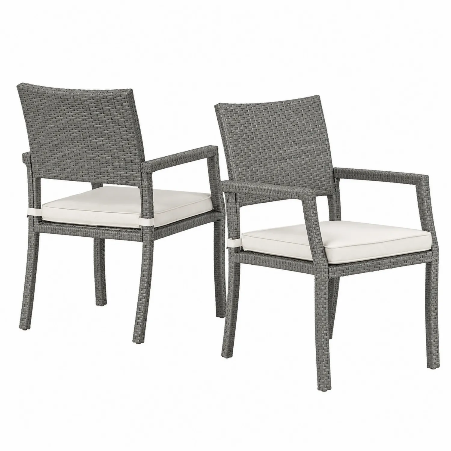 Lot de 2 chaises en résine tressée et coussins en polyester 55x60x85 cm