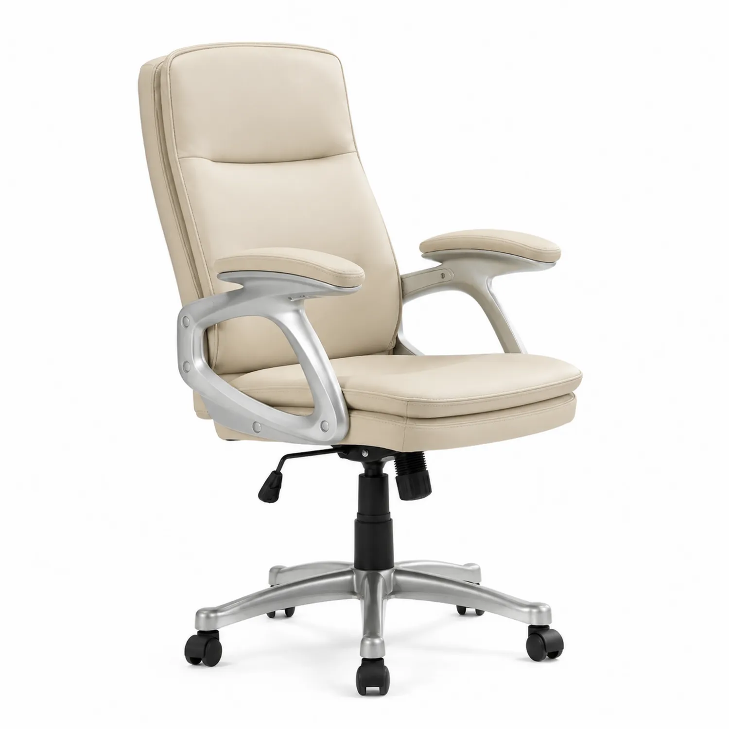 Chaise de bureau en cuir synthétique beige avec base pivotante
