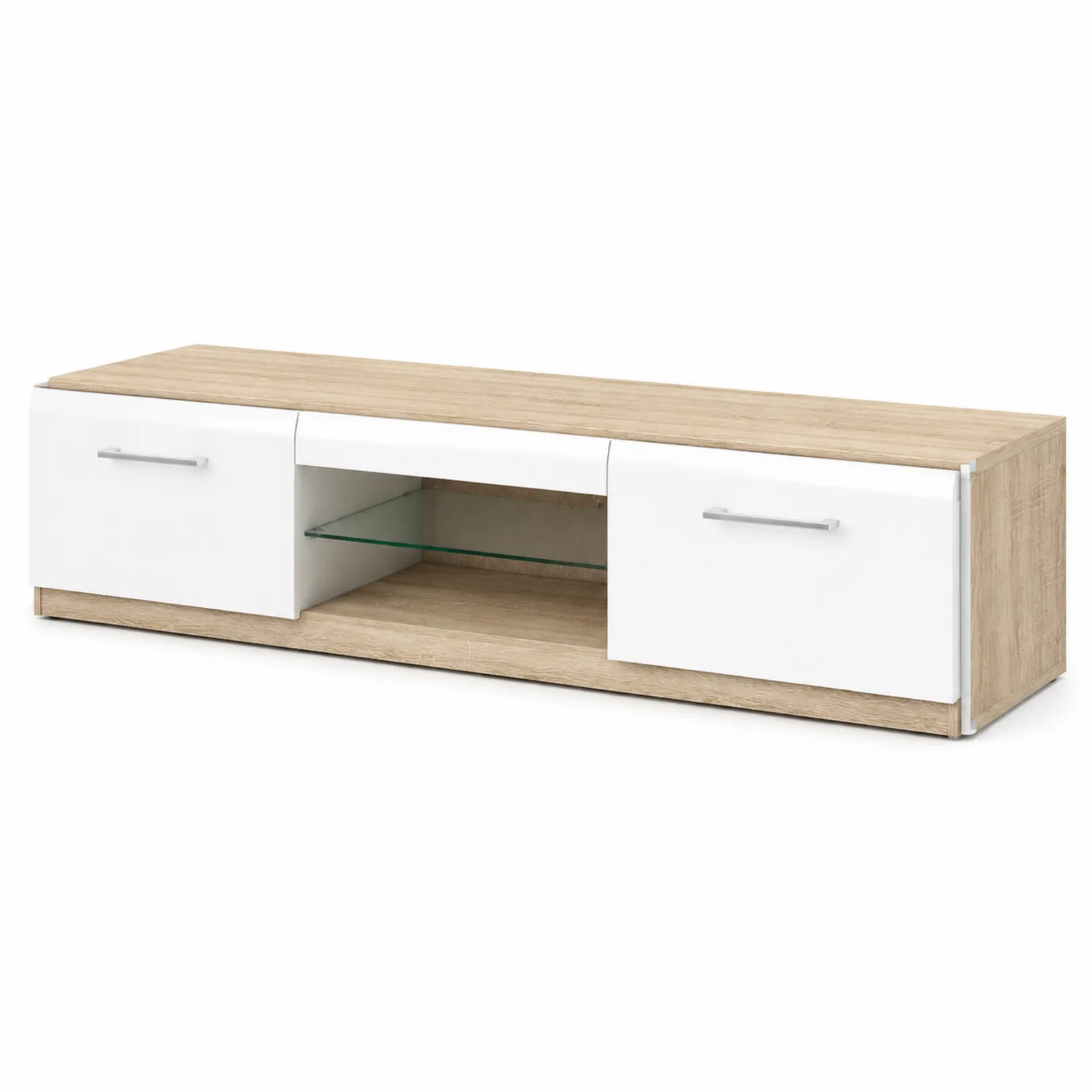 Meuble TV en bois et verre trempé 150x40x35 cm
