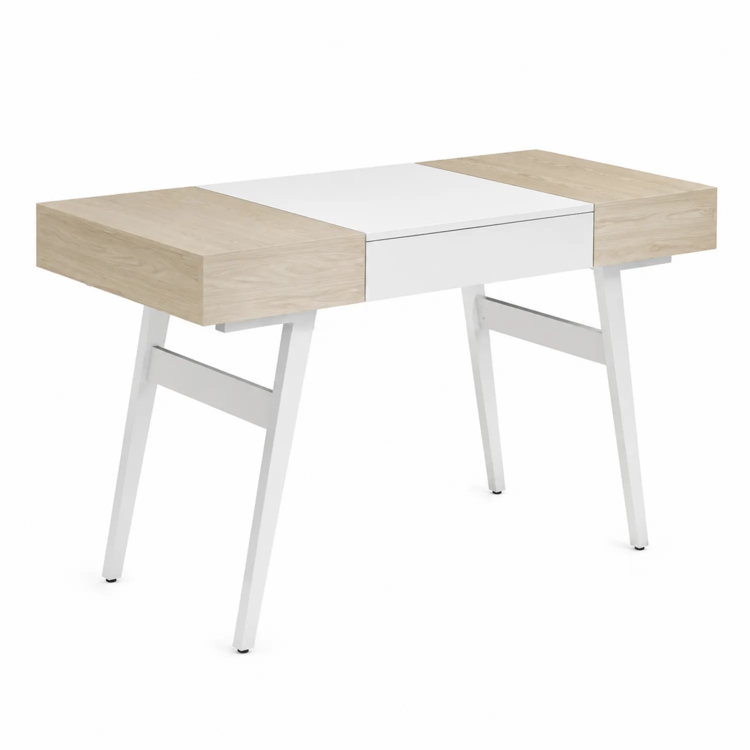 Bureau en bois MDF avec pieds en acier blanc et tiroirs intégrés