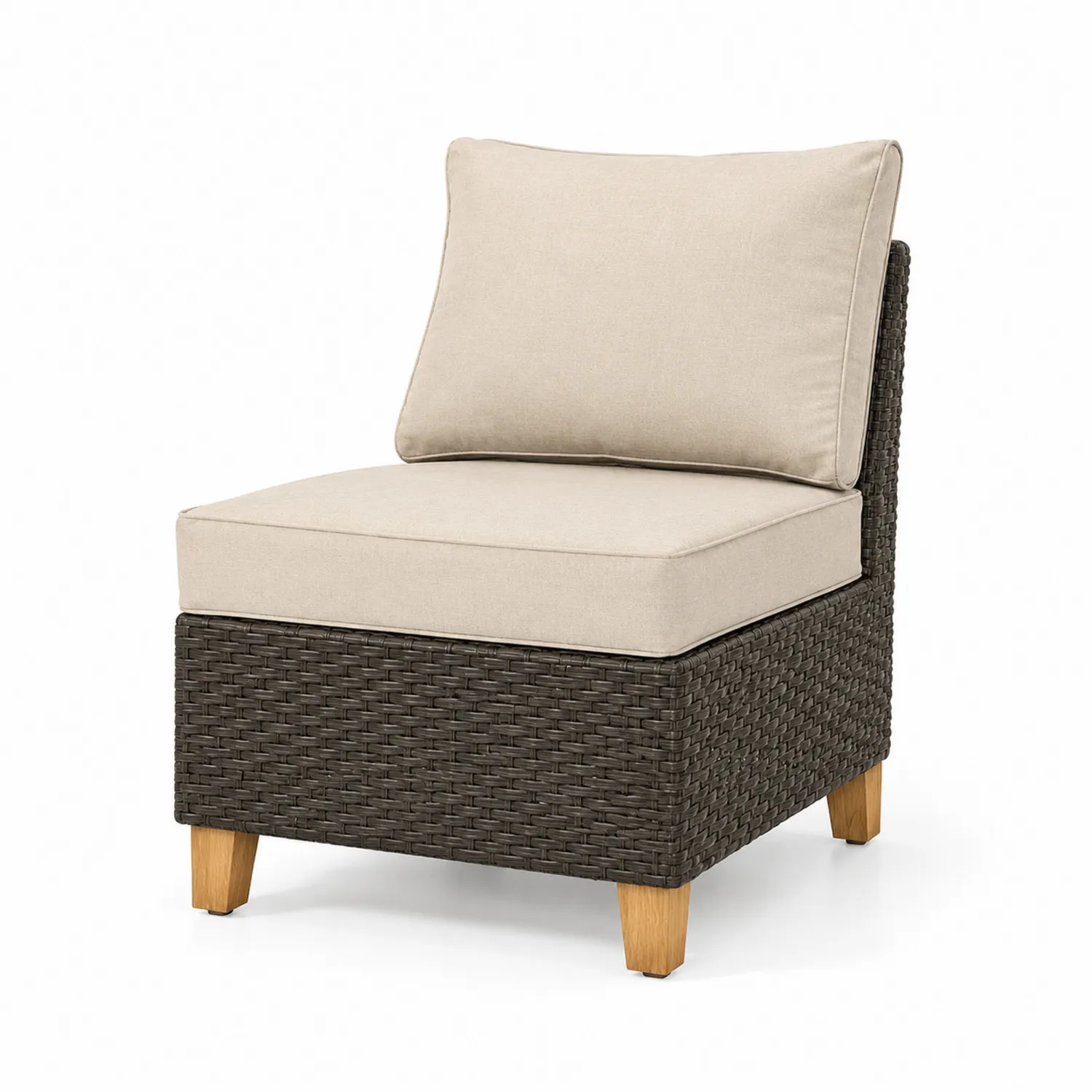 Fauteuil en Résine Tressée avec Coussins en Polyester Beige