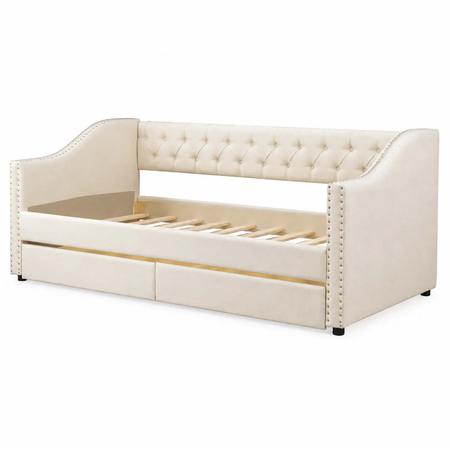 Lit en Bois et Tissu avec Rangement 90x200 cm