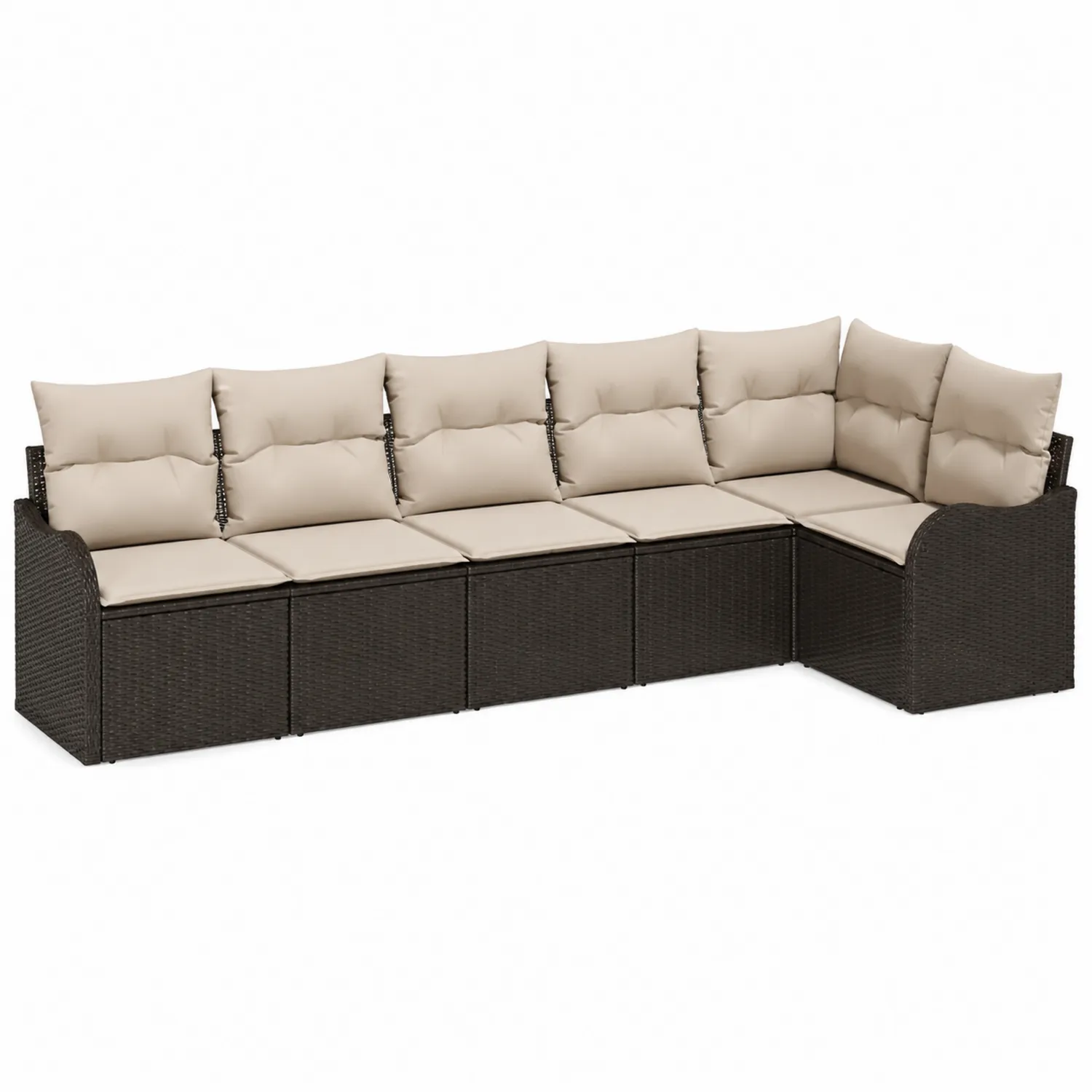 Canapé modulaire d'extérieur en résine tressée brun avec coussins beige