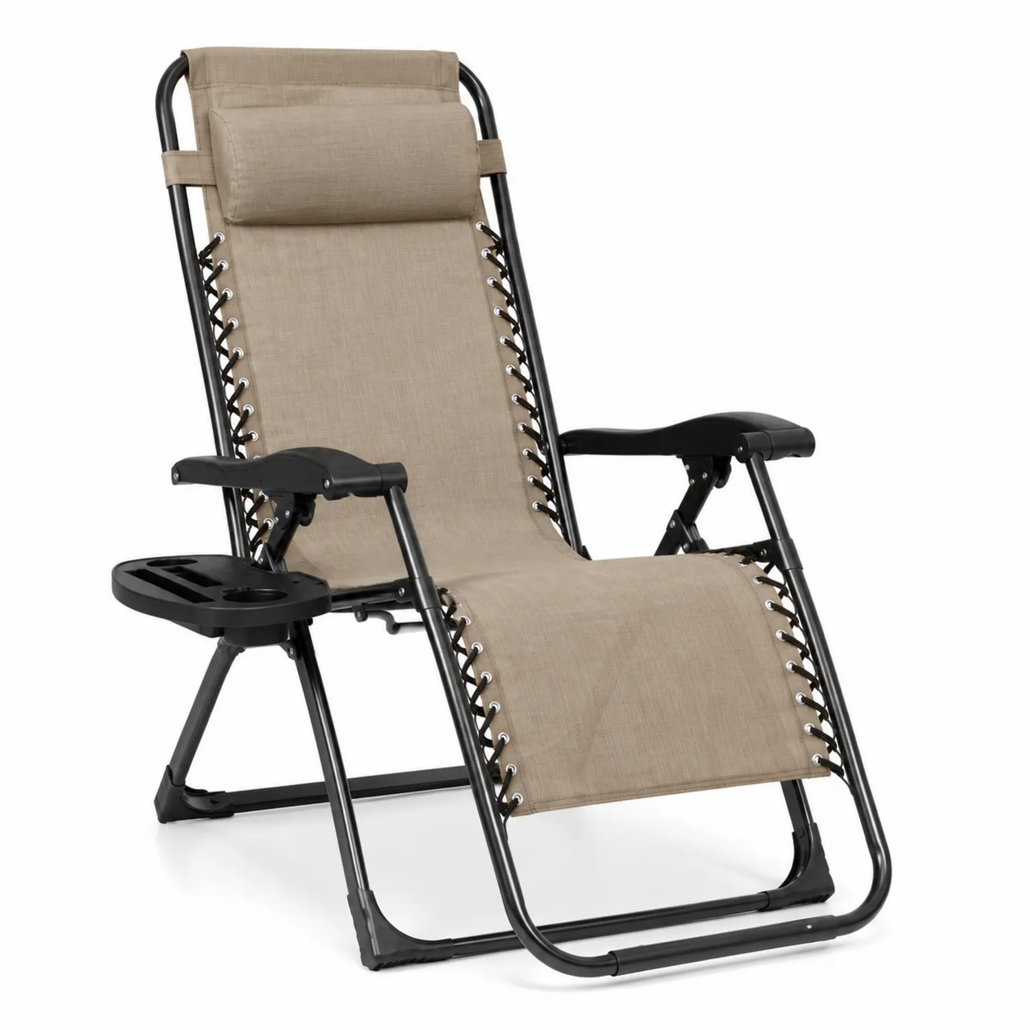 Chaise longue pliante en métal et polyester beige