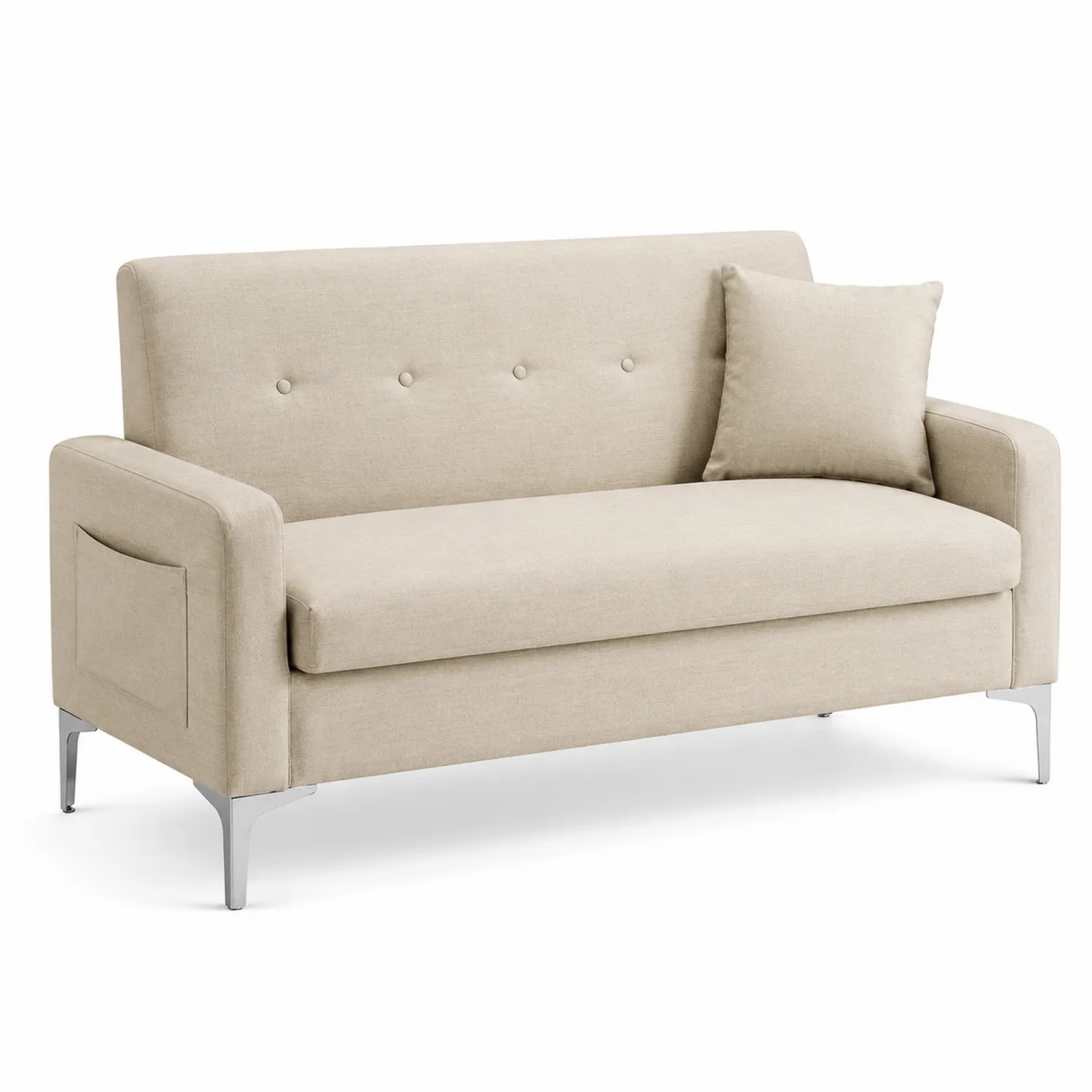 Canapé 2 places en tissu beige avec pieds en métal