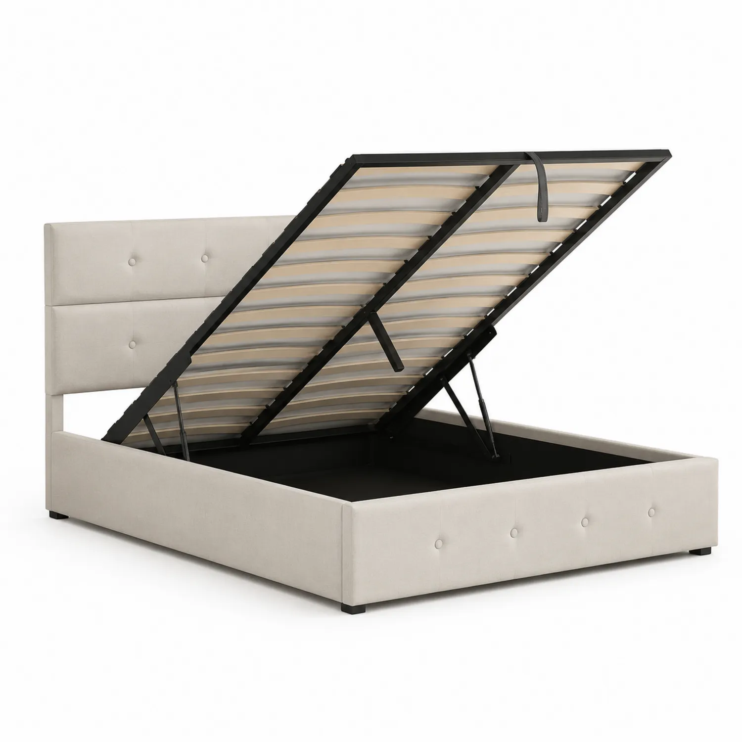 Lit en métal avec rangement 140x200 cm en velours Beige