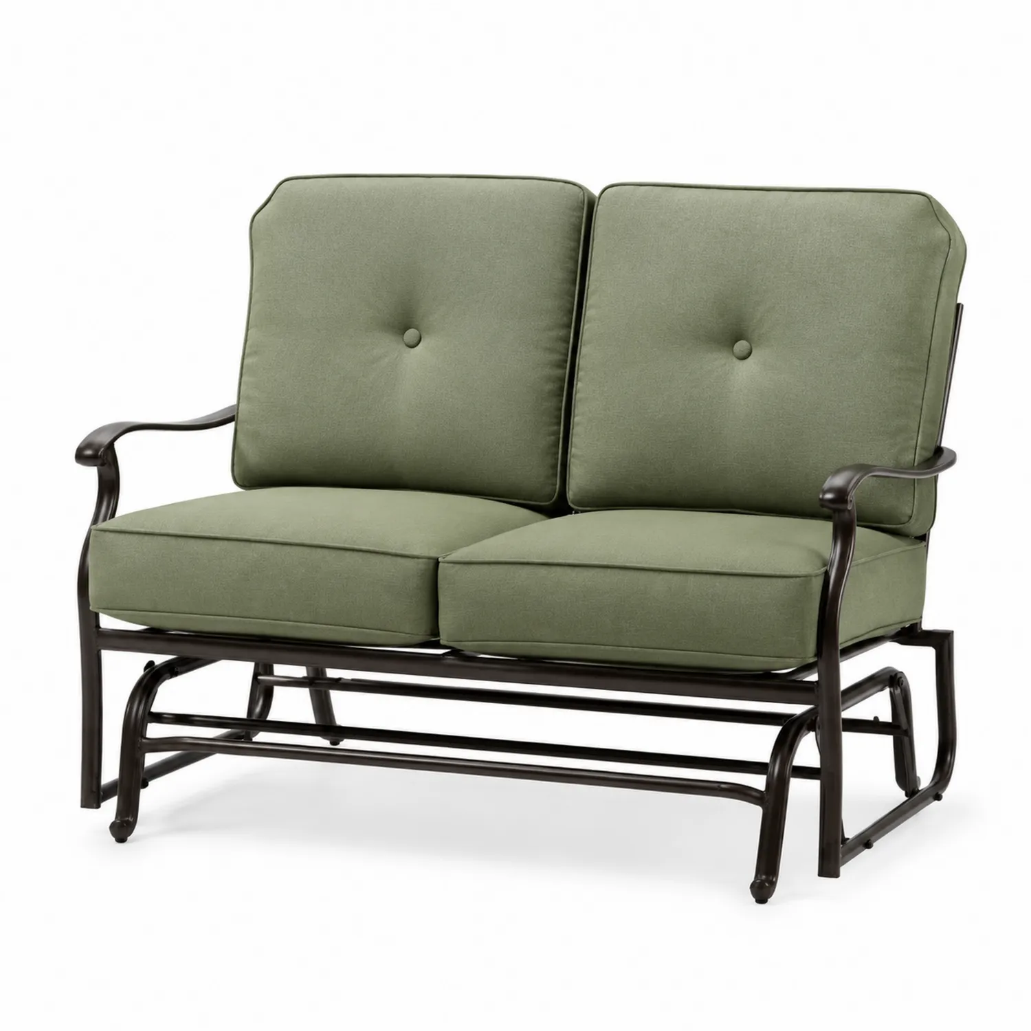 Canapé de jardin en métal avec coussins en polyester vert olive