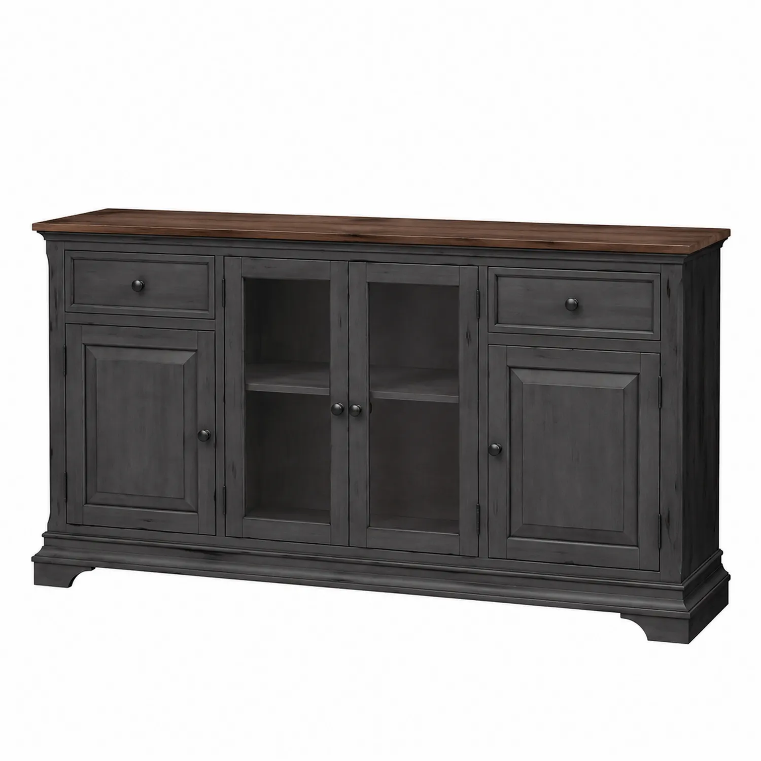 Buffet en Bois et Verre Gris et Marron 150 cm