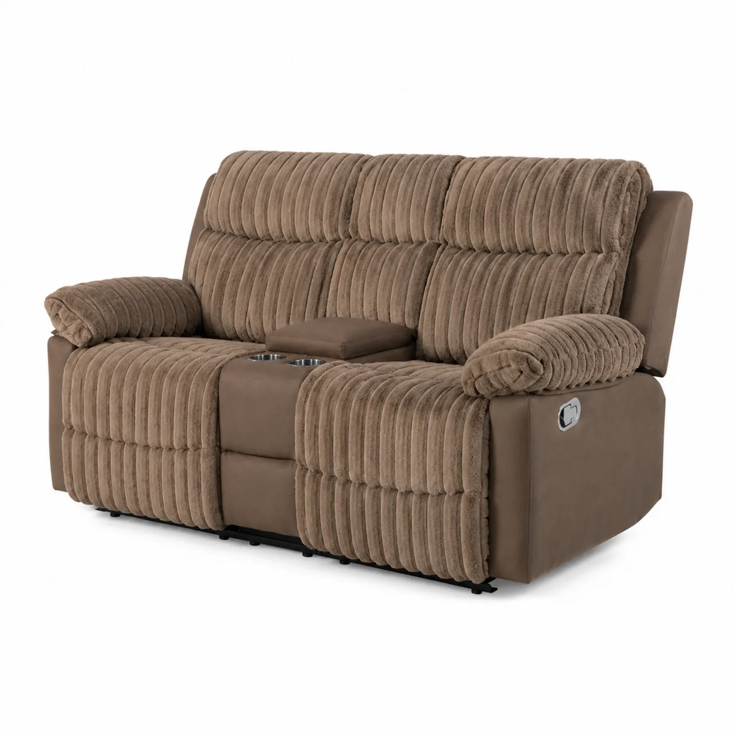 Canapé inclinable 2 places en tissu côtelé Marron avec porte-gobelets