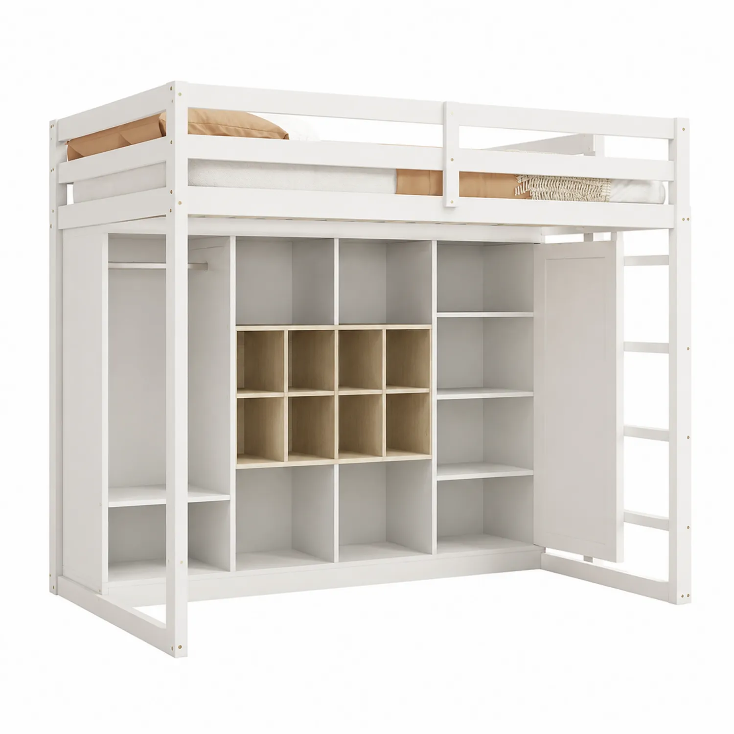 Lit mezzanine avec rangement intégré en bois blanc 200x90 cm
