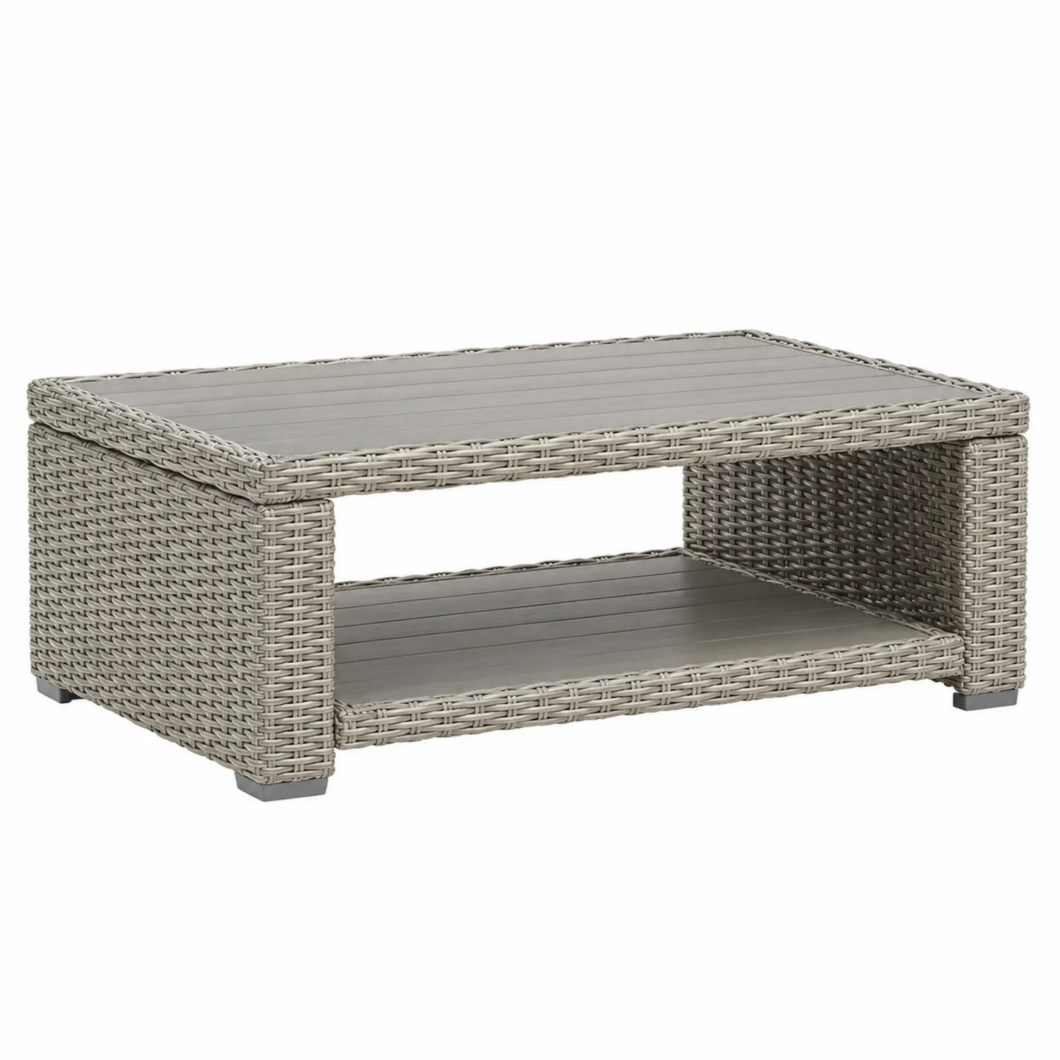 Table basse de jardin en résine tressée Gris 90x50x35 cm