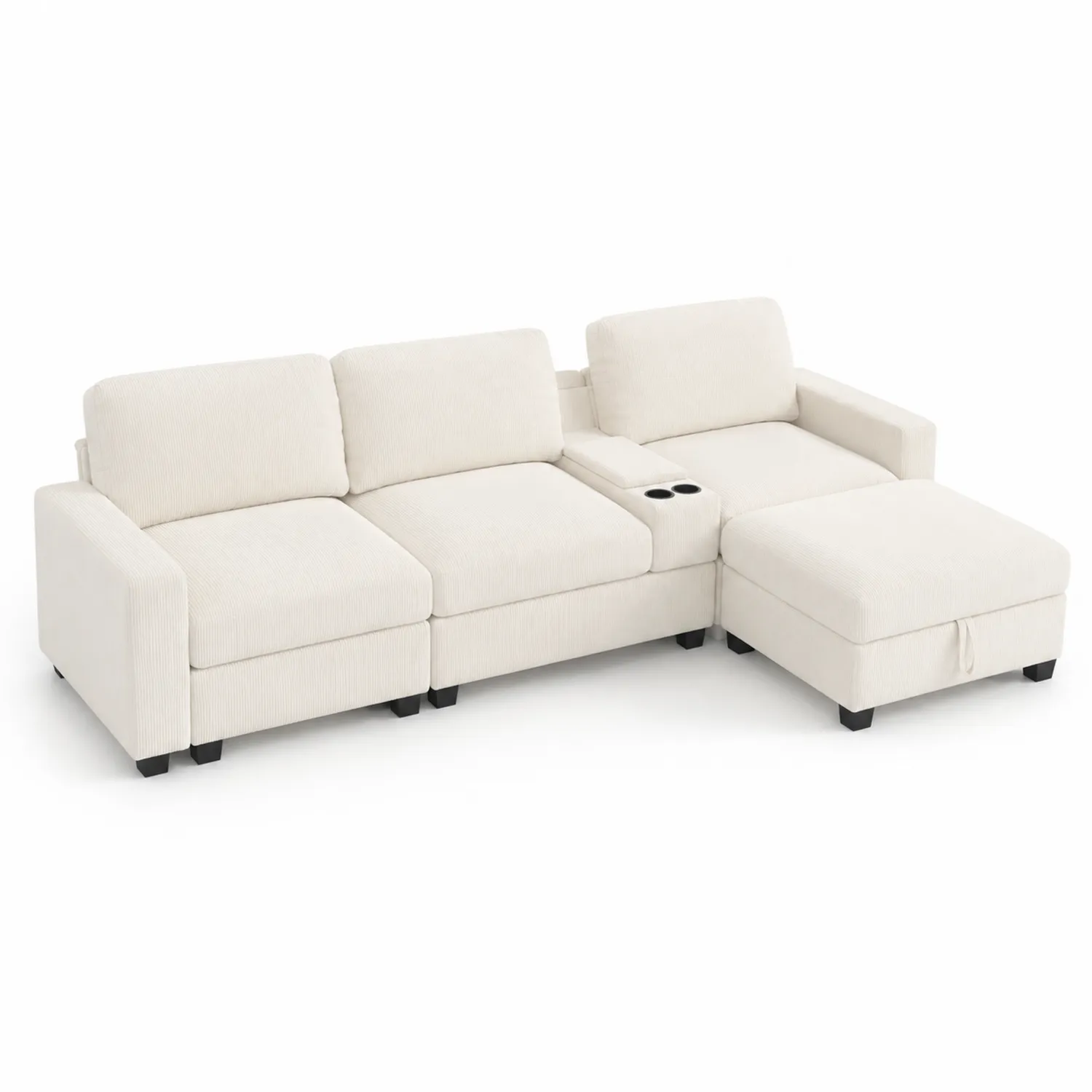 Canapé d'angle en tissu Beige avec méridienne