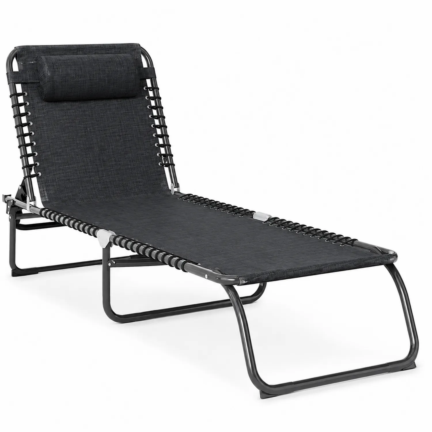 Chaise longue pliable en acier et polyester noir